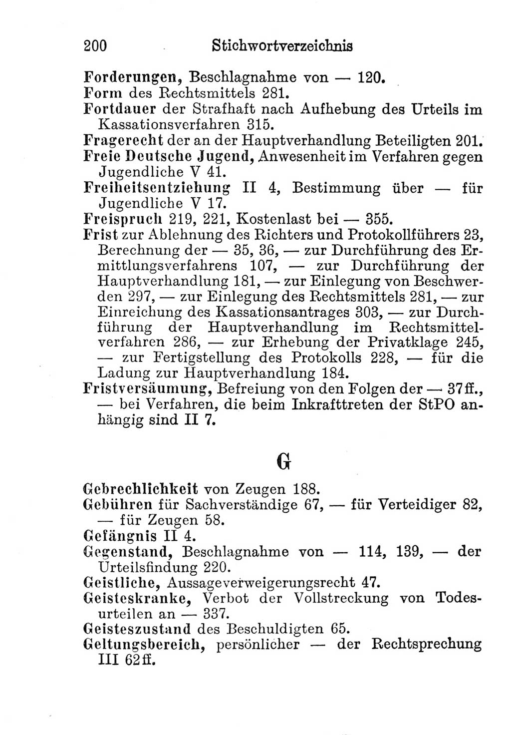 Strafprozeßordnung (StPO), Gerichtsverfassungsgesetz (GVG), Staatsanwaltsgesetz (StAG) und Jugendgerichtsgesetz (JGG) [Deutsche Demokratische Republik (DDR)] 1952, Seite 200 (StPO GVG StAG JGG DDR 1952, S. 200)