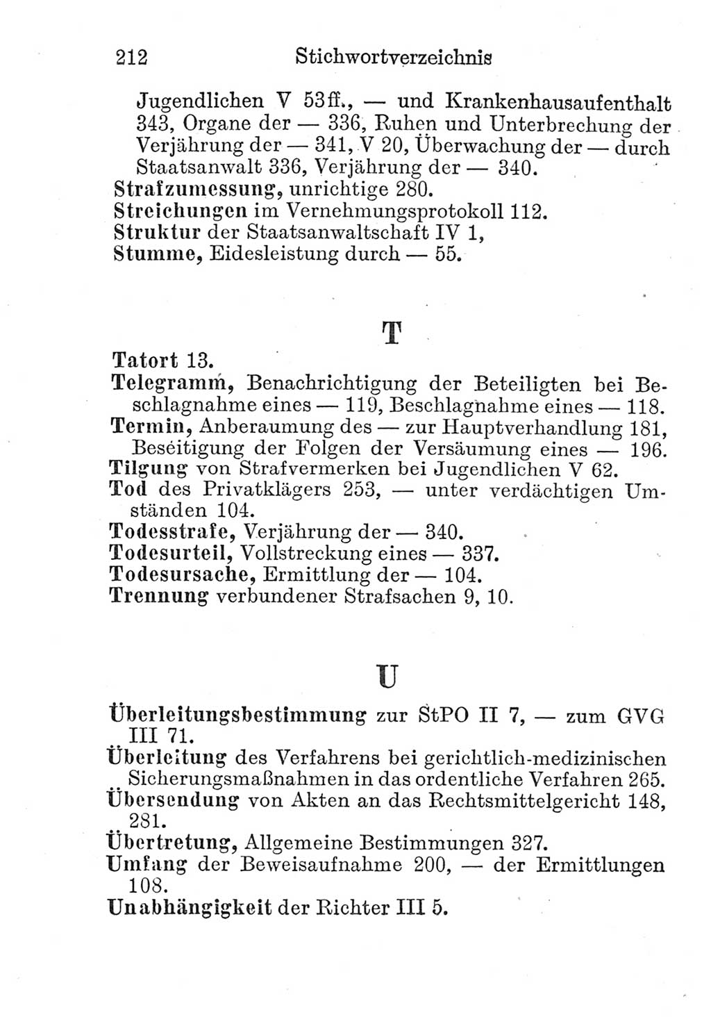 Strafprozeßordnung (StPO), Gerichtsverfassungsgesetz (GVG), Staatsanwaltsgesetz (StAG) und Jugendgerichtsgesetz (JGG) [Deutsche Demokratische Republik (DDR)] 1952, Seite 212 (StPO GVG StAG JGG DDR 1952, S. 212)