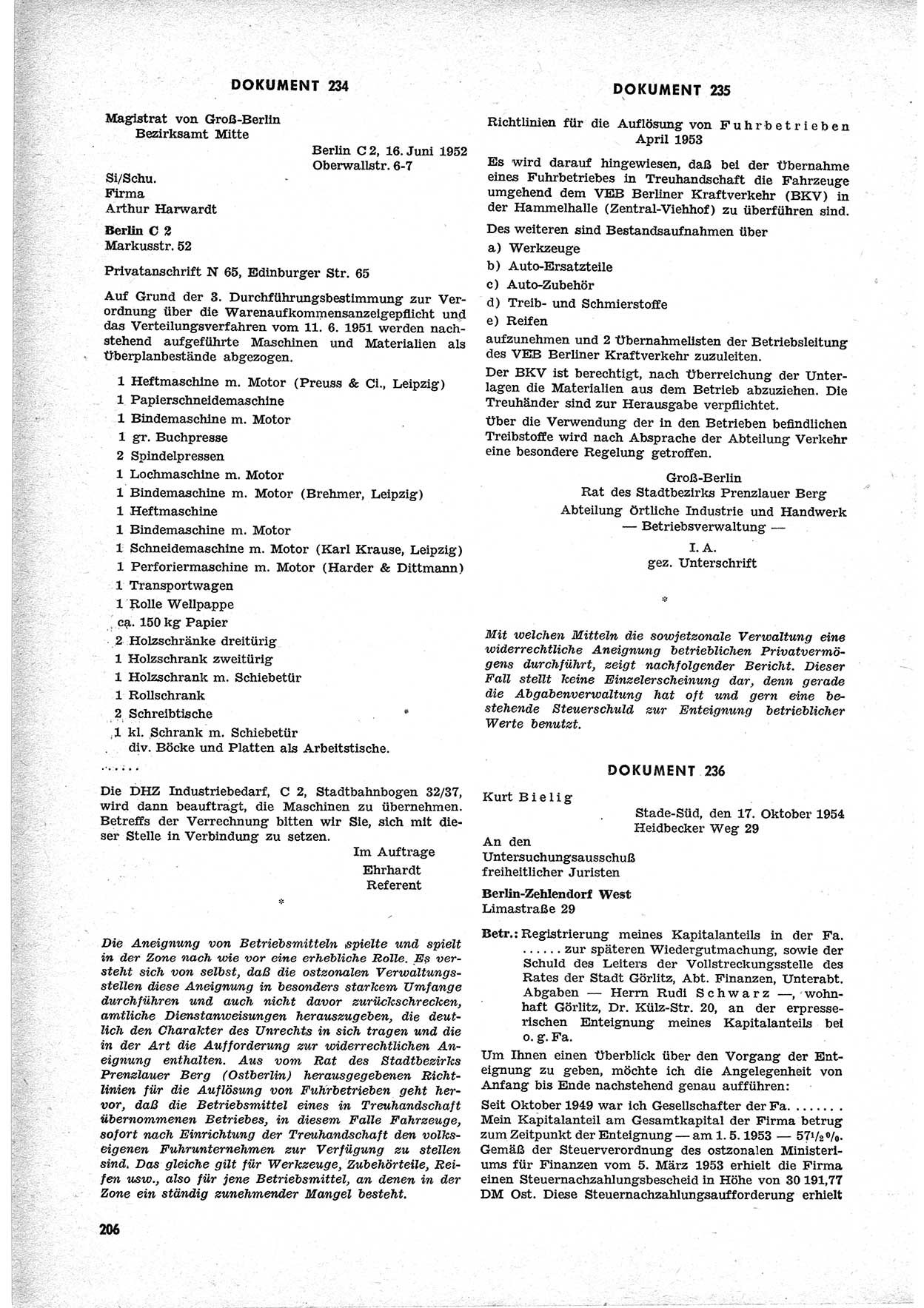 Unrecht als System, Dokumente über planmäßige Rechtsverletzungen in der Sowjetzone Deutschlands, zusammengestellt vom Untersuchungsausschuß Freiheitlicher Juristen (UFJ), Teil Ⅱ 1952-1954, herausgegeben vom Bundesministerium für gesamtdeutsche Fragen, Bonn 1955, Seite 206 (Unr. Syst. 1952-1954, S. 206)