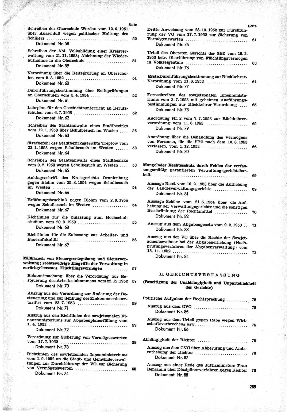 Unrecht als System, Dokumente über planmäßige Rechtsverletzungen in der Sowjetzone Deutschlands, zusammengestellt vom Untersuchungsausschuß Freiheitlicher Juristen (UFJ), Teil Ⅱ 1952-1954, herausgegeben vom Bundesministerium für gesamtdeutsche Fragen, Bonn 1955, Seite 285 (Unr. Syst. 1952-1954, S. 285)