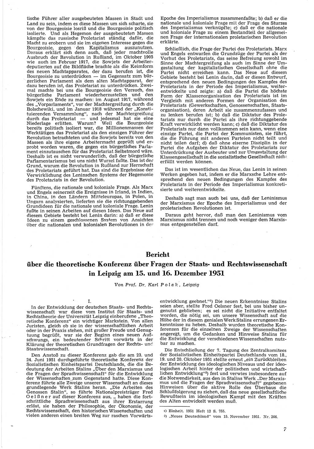 Neue Justiz (NJ), Zeitschrift für Recht und Rechtswissenschaft [Deutsche Demokratische Republik (DDR)], 6. Jahrgang 1952, Seite 7 (NJ DDR 1952, S. 7)