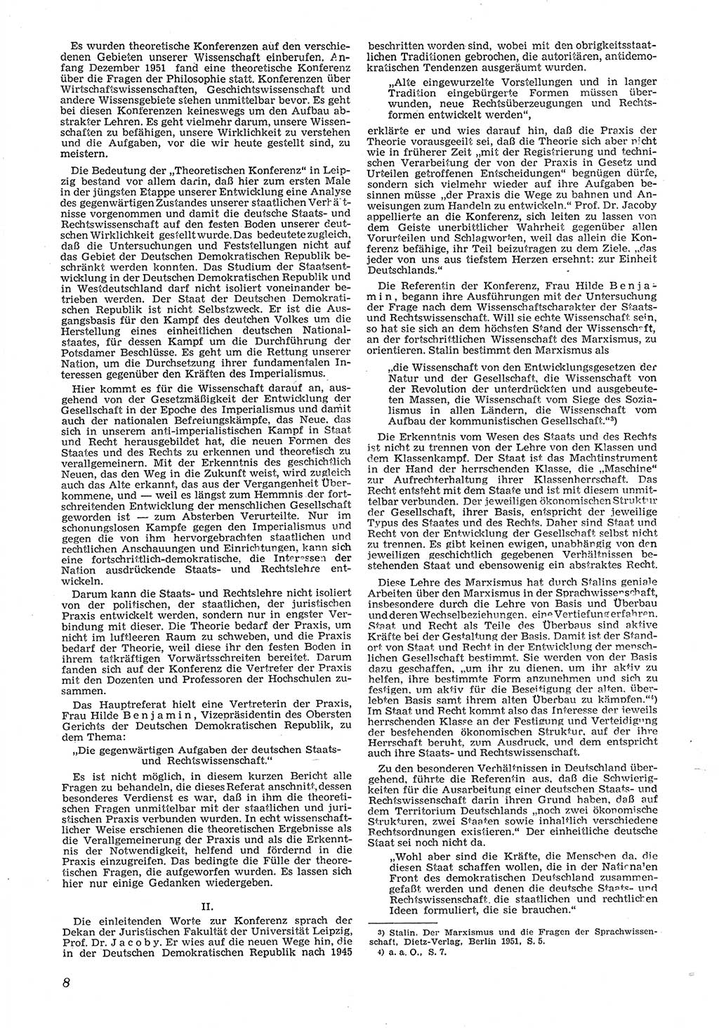 Neue Justiz (NJ), Zeitschrift für Recht und Rechtswissenschaft [Deutsche Demokratische Republik (DDR)], 6. Jahrgang 1952, Seite 8 (NJ DDR 1952, S. 8)
