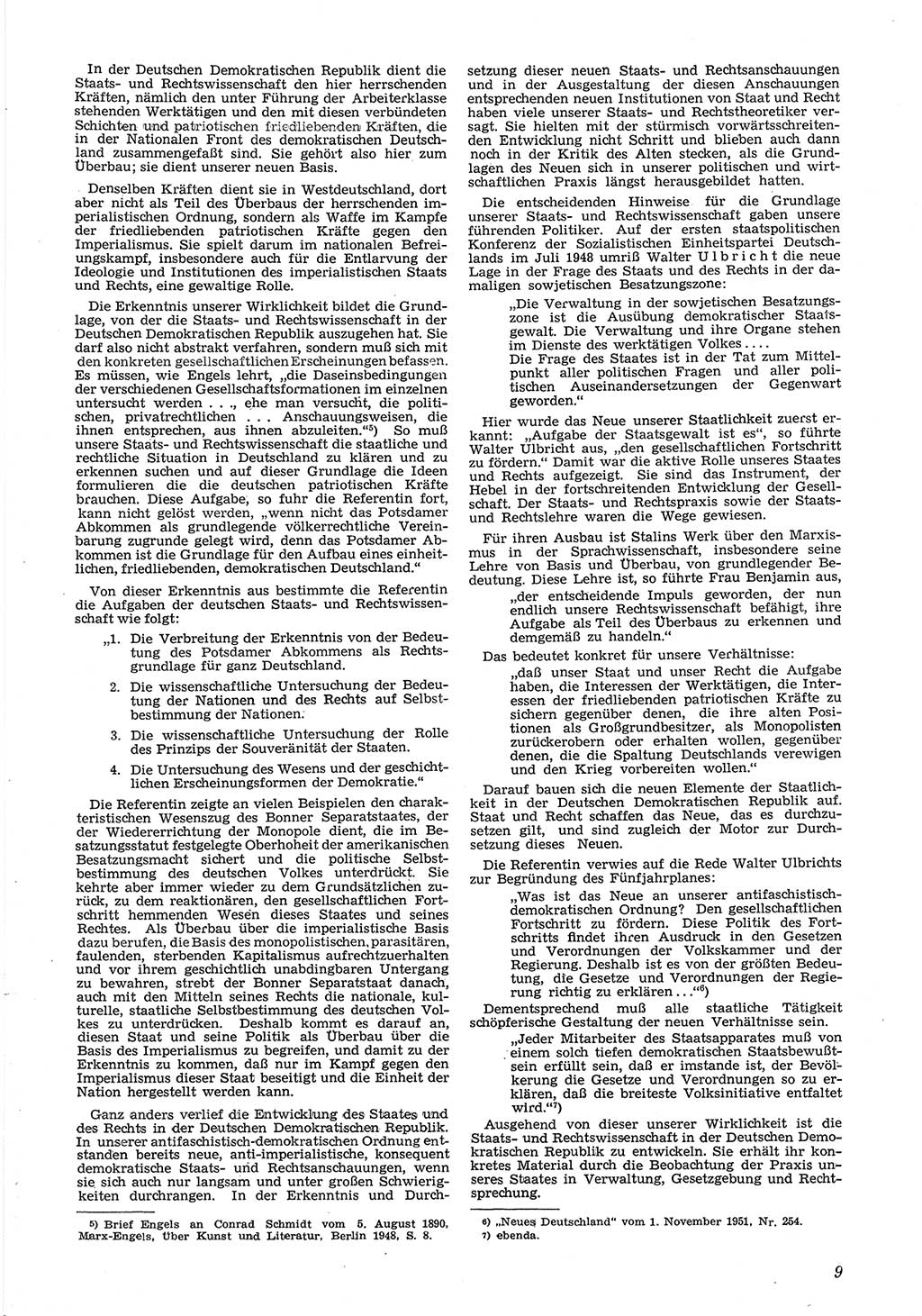 Neue Justiz (NJ), Zeitschrift für Recht und Rechtswissenschaft [Deutsche Demokratische Republik (DDR)], 6. Jahrgang 1952, Seite 9 (NJ DDR 1952, S. 9)