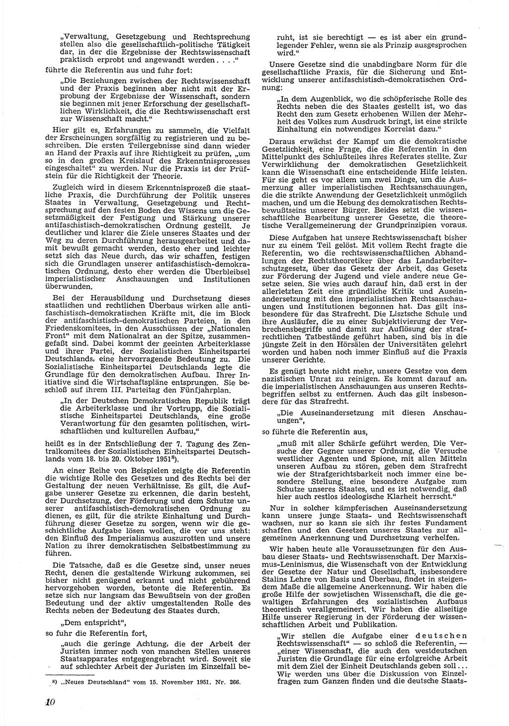 Neue Justiz (NJ), Zeitschrift für Recht und Rechtswissenschaft [Deutsche Demokratische Republik (DDR)], 6. Jahrgang 1952, Seite 10 (NJ DDR 1952, S. 10)