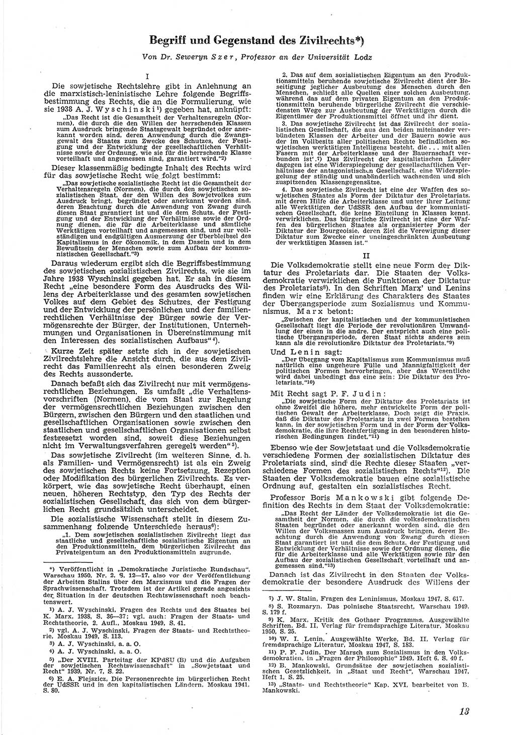 Neue Justiz (NJ), Zeitschrift für Recht und Rechtswissenschaft [Deutsche Demokratische Republik (DDR)], 6. Jahrgang 1952, Seite 13 (NJ DDR 1952, S. 13)