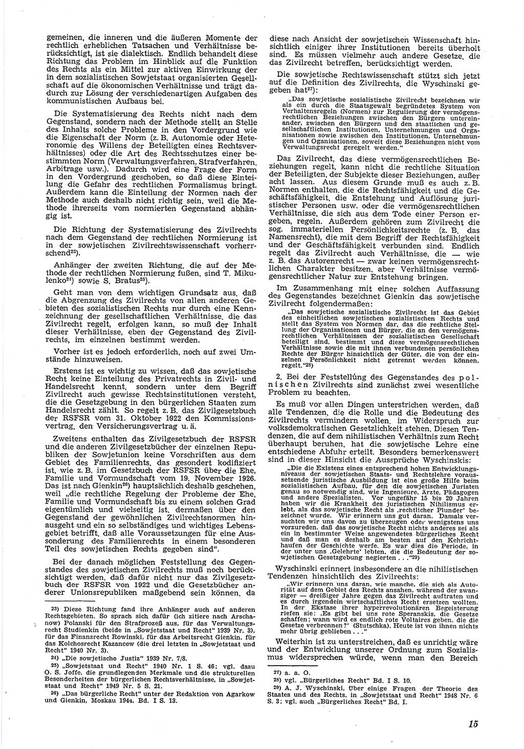 Neue Justiz (NJ), Zeitschrift für Recht und Rechtswissenschaft [Deutsche Demokratische Republik (DDR)], 6. Jahrgang 1952, Seite 15 (NJ DDR 1952, S. 15)