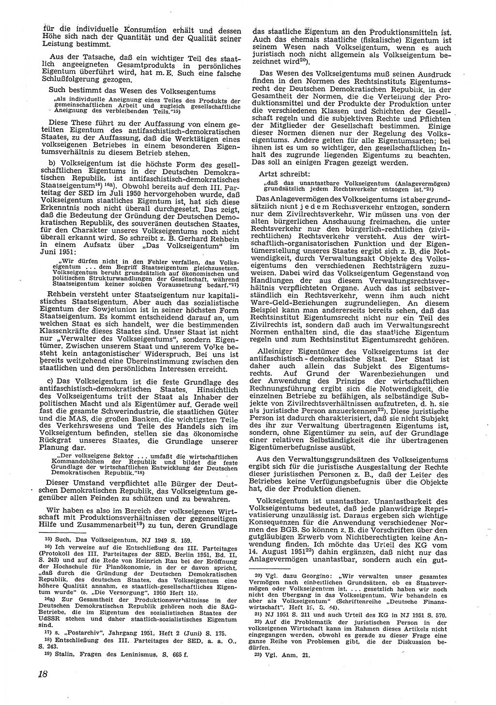 Neue Justiz (NJ), Zeitschrift für Recht und Rechtswissenschaft [Deutsche Demokratische Republik (DDR)], 6. Jahrgang 1952, Seite 18 (NJ DDR 1952, S. 18)