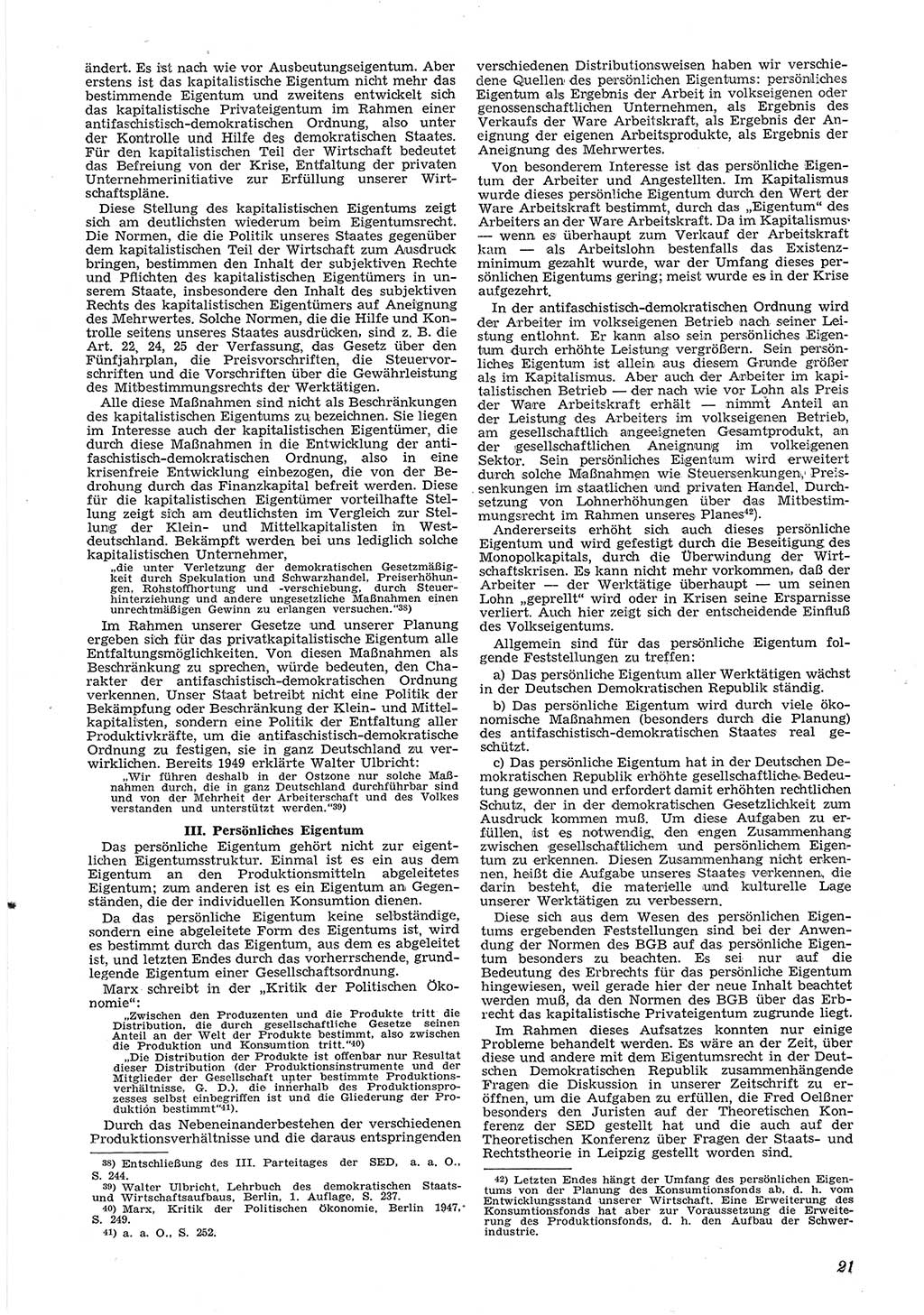 Neue Justiz (NJ), Zeitschrift für Recht und Rechtswissenschaft [Deutsche Demokratische Republik (DDR)], 6. Jahrgang 1952, Seite 21 (NJ DDR 1952, S. 21)