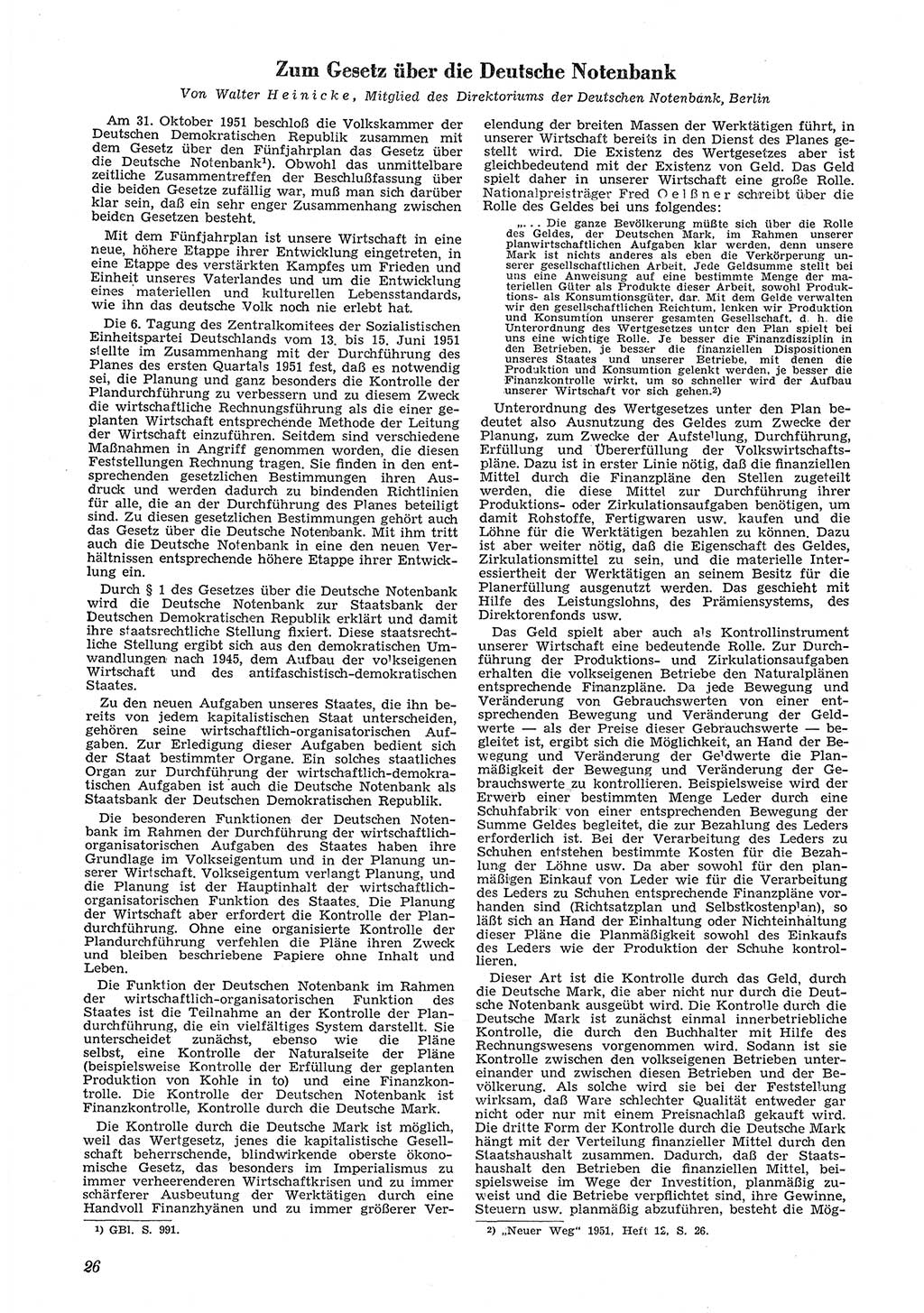 Neue Justiz (NJ), Zeitschrift für Recht und Rechtswissenschaft [Deutsche Demokratische Republik (DDR)], 6. Jahrgang 1952, Seite 26 (NJ DDR 1952, S. 26)