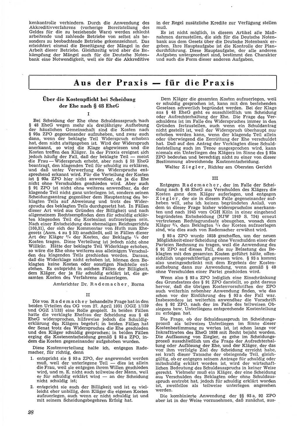 Neue Justiz (NJ), Zeitschrift für Recht und Rechtswissenschaft [Deutsche Demokratische Republik (DDR)], 6. Jahrgang 1952, Seite 28 (NJ DDR 1952, S. 28)