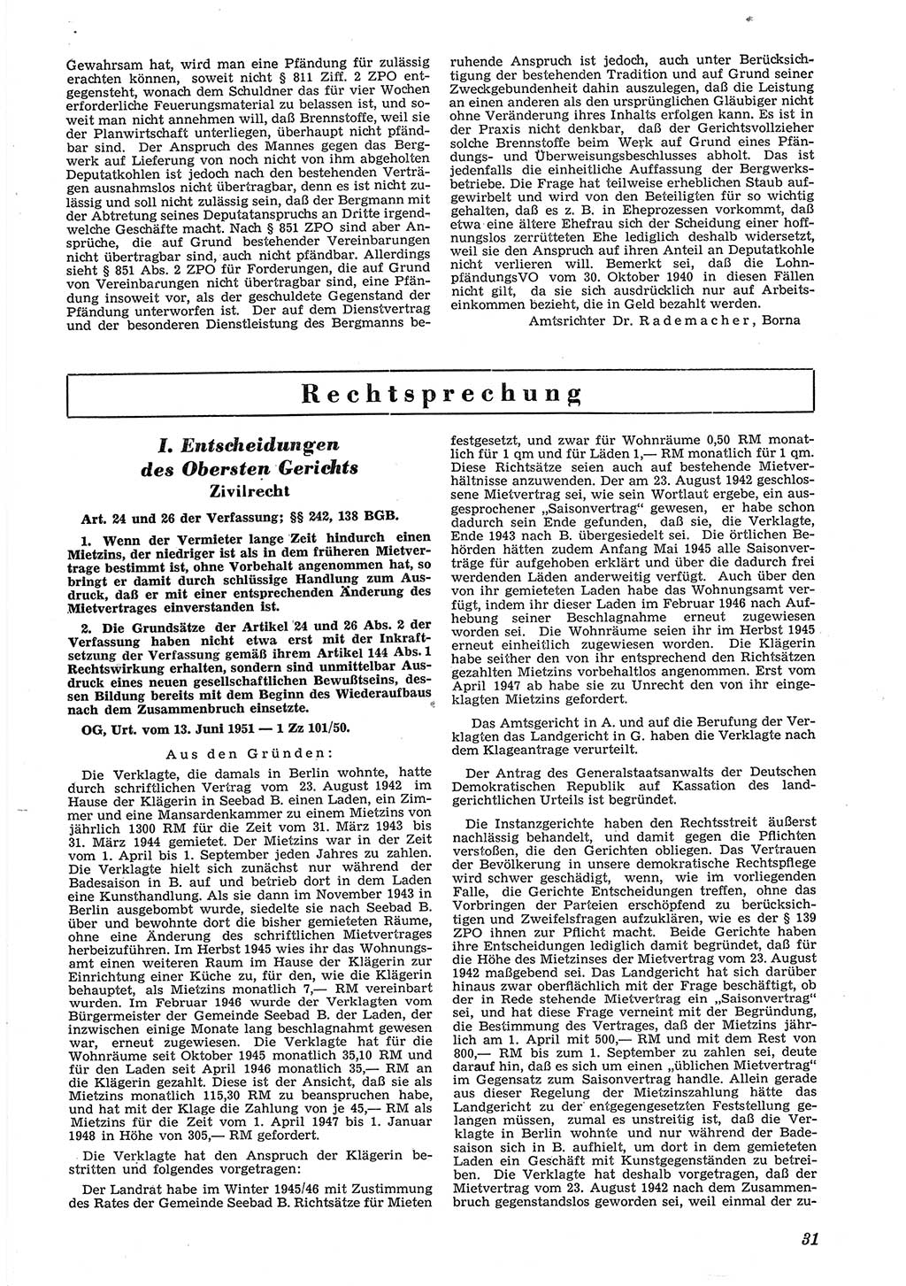 Neue Justiz (NJ), Zeitschrift für Recht und Rechtswissenschaft [Deutsche Demokratische Republik (DDR)], 6. Jahrgang 1952, Seite 31 (NJ DDR 1952, S. 31)