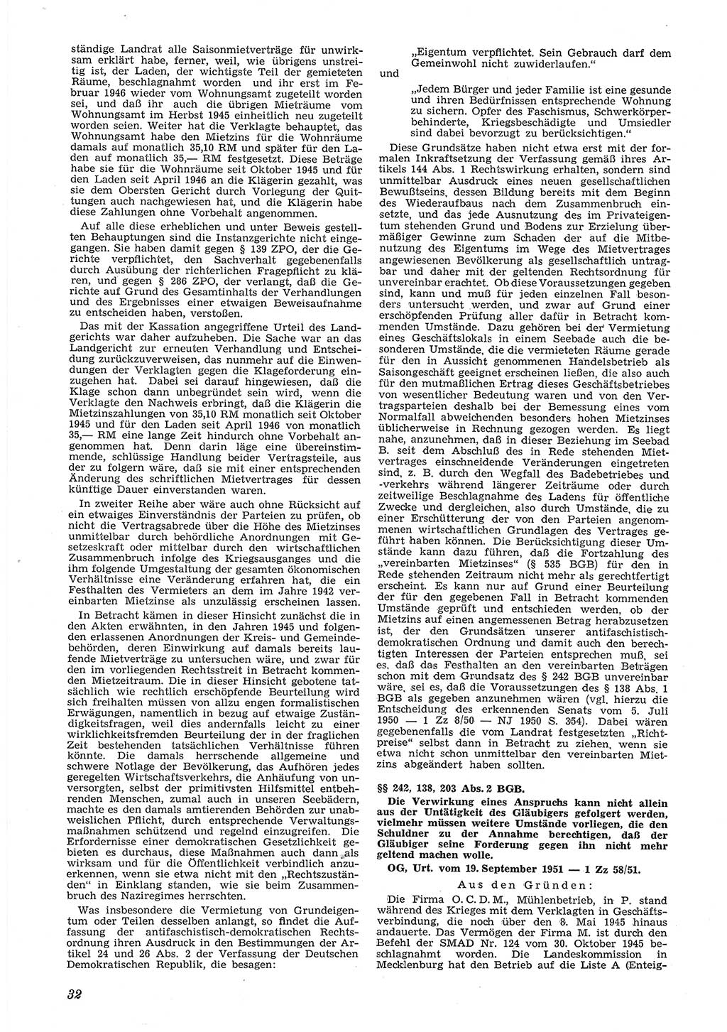 Neue Justiz (NJ), Zeitschrift für Recht und Rechtswissenschaft [Deutsche Demokratische Republik (DDR)], 6. Jahrgang 1952, Seite 32 (NJ DDR 1952, S. 32)