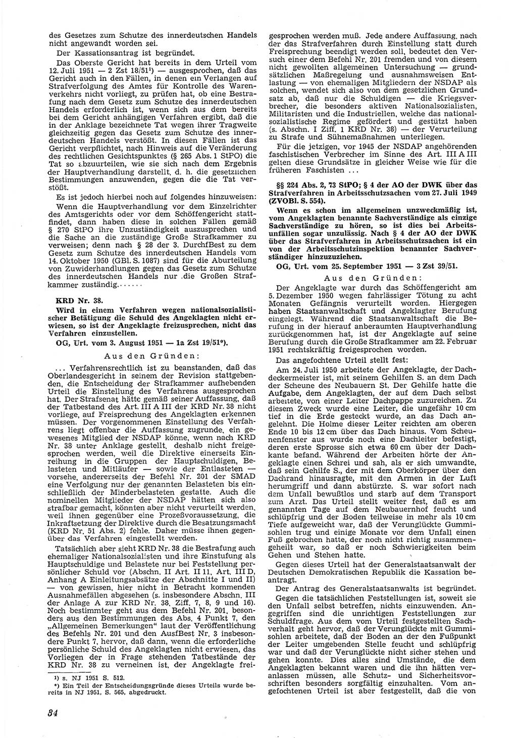Neue Justiz (NJ), Zeitschrift für Recht und Rechtswissenschaft [Deutsche Demokratische Republik (DDR)], 6. Jahrgang 1952, Seite 34 (NJ DDR 1952, S. 34)