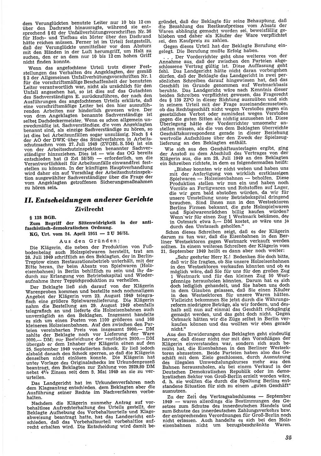 Neue Justiz (NJ), Zeitschrift für Recht und Rechtswissenschaft [Deutsche Demokratische Republik (DDR)], 6. Jahrgang 1952, Seite 35 (NJ DDR 1952, S. 35)