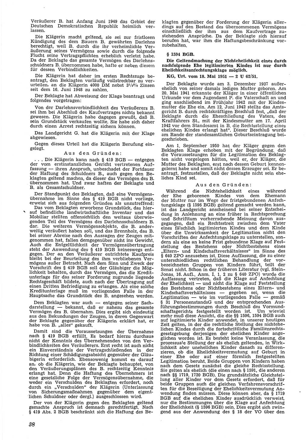 Neue Justiz (NJ), Zeitschrift für Recht und Rechtswissenschaft [Deutsche Demokratische Republik (DDR)], 6. Jahrgang 1952, Seite 38 (NJ DDR 1952, S. 38)