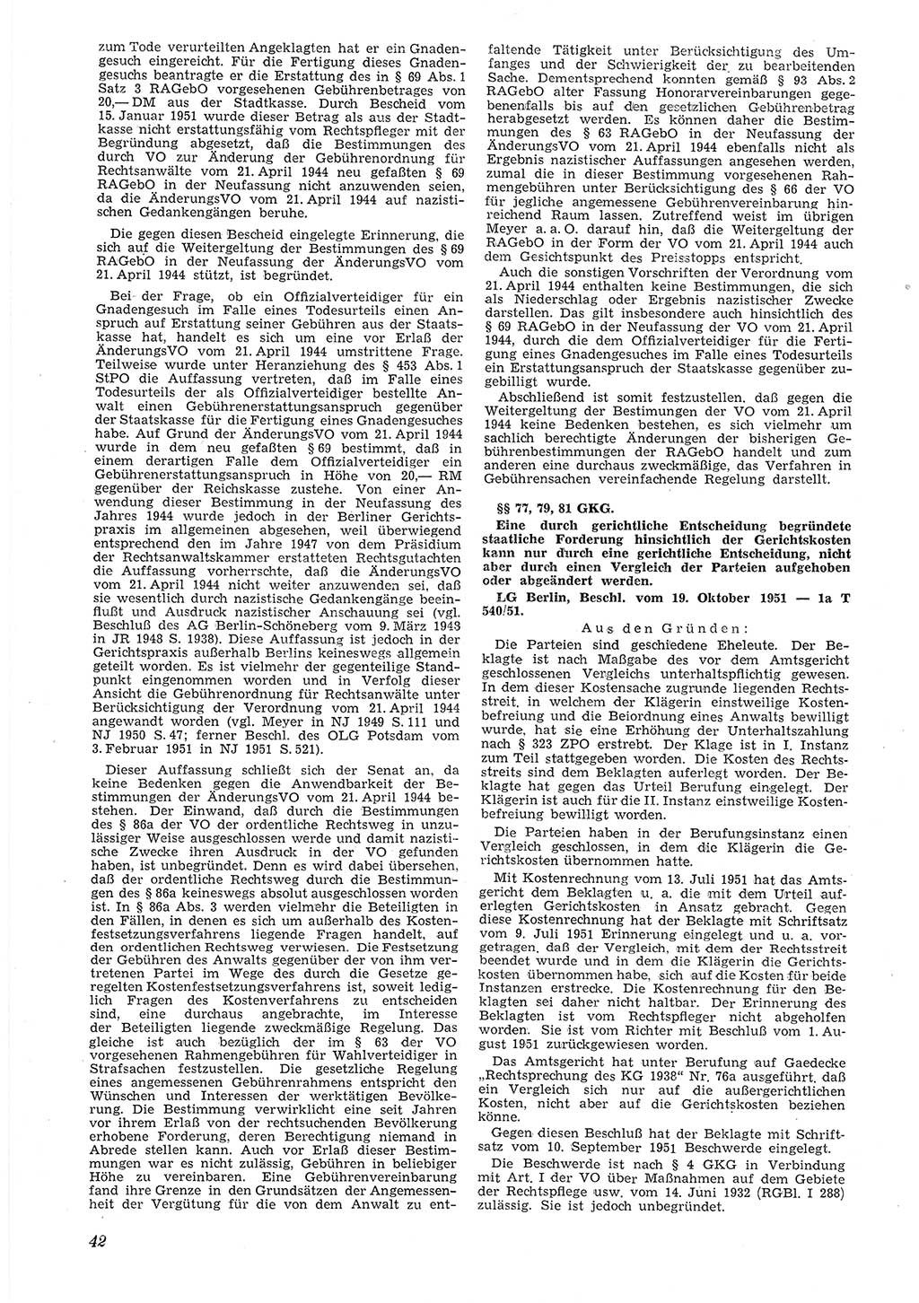 Neue Justiz (NJ), Zeitschrift für Recht und Rechtswissenschaft [Deutsche Demokratische Republik (DDR)], 6. Jahrgang 1952, Seite 42 (NJ DDR 1952, S. 42)
