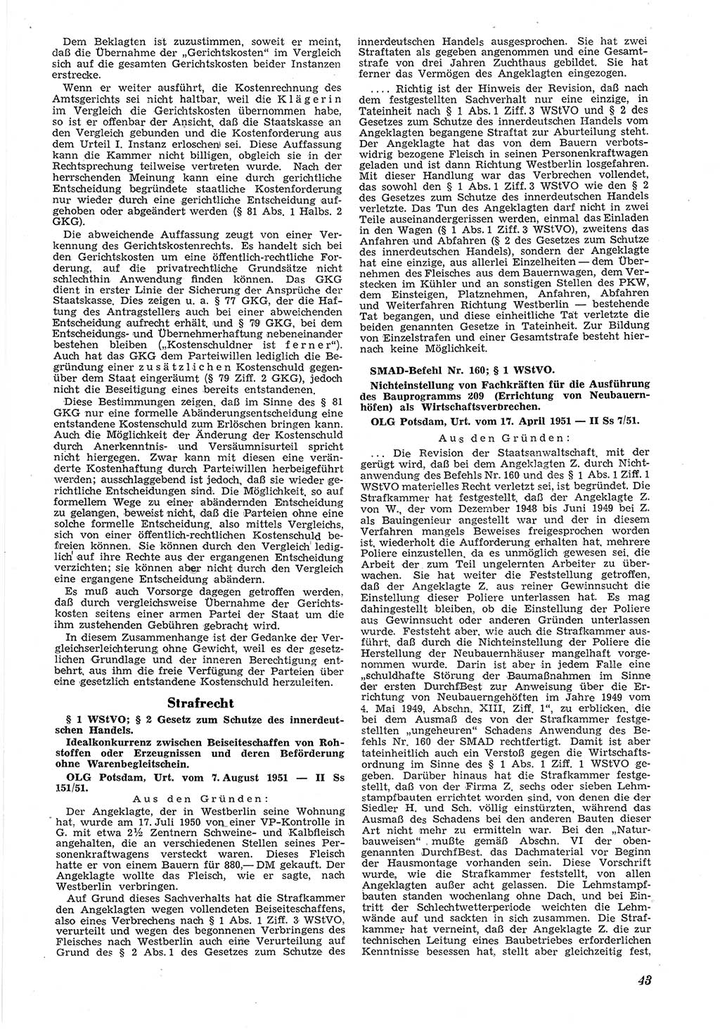 Neue Justiz (NJ), Zeitschrift für Recht und Rechtswissenschaft [Deutsche Demokratische Republik (DDR)], 6. Jahrgang 1952, Seite 43 (NJ DDR 1952, S. 43)