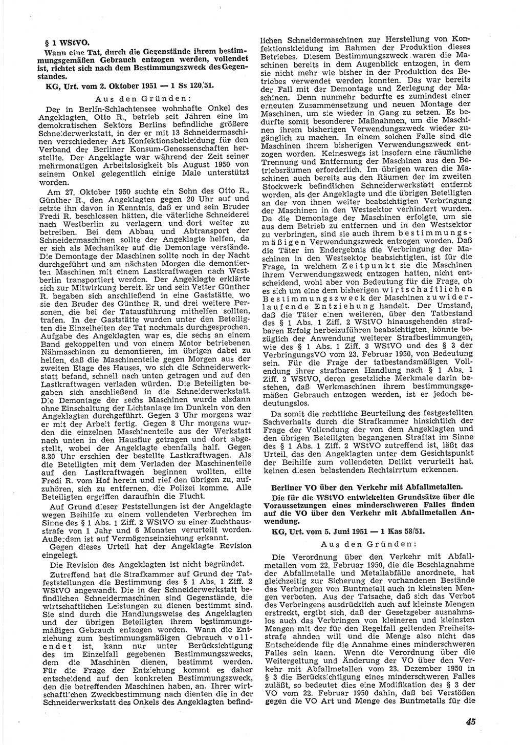 Neue Justiz (NJ), Zeitschrift für Recht und Rechtswissenschaft [Deutsche Demokratische Republik (DDR)], 6. Jahrgang 1952, Seite 45 (NJ DDR 1952, S. 45)