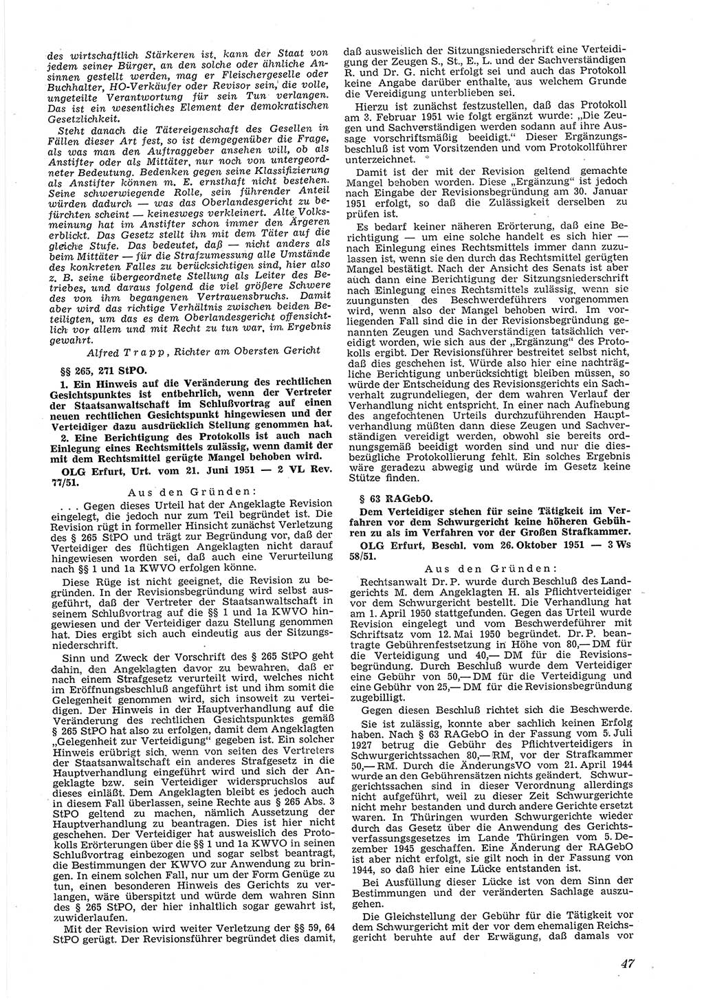 Neue Justiz (NJ), Zeitschrift für Recht und Rechtswissenschaft [Deutsche Demokratische Republik (DDR)], 6. Jahrgang 1952, Seite 47 (NJ DDR 1952, S. 47)