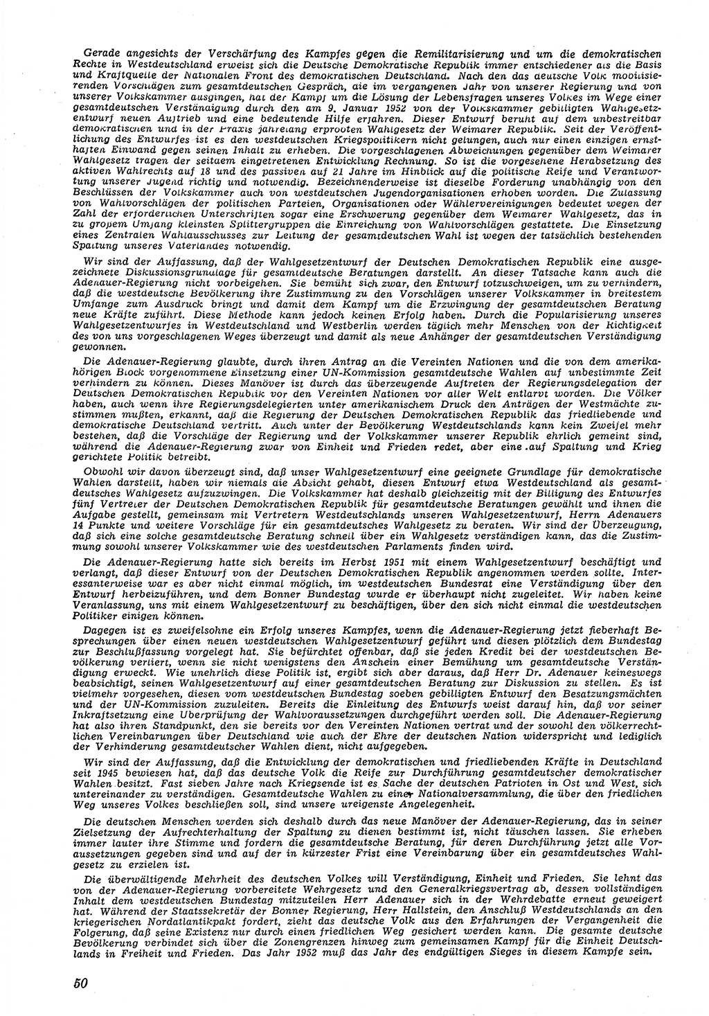 Neue Justiz (NJ), Zeitschrift für Recht und Rechtswissenschaft [Deutsche Demokratische Republik (DDR)], 6. Jahrgang 1952, Seite 50 (NJ DDR 1952, S. 50)