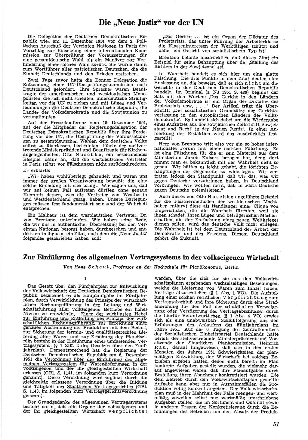 Neue Justiz (NJ), Zeitschrift für Recht und Rechtswissenschaft [Deutsche Demokratische Republik (DDR)], 6. Jahrgang 1952, Seite 51 (NJ DDR 1952, S. 51)