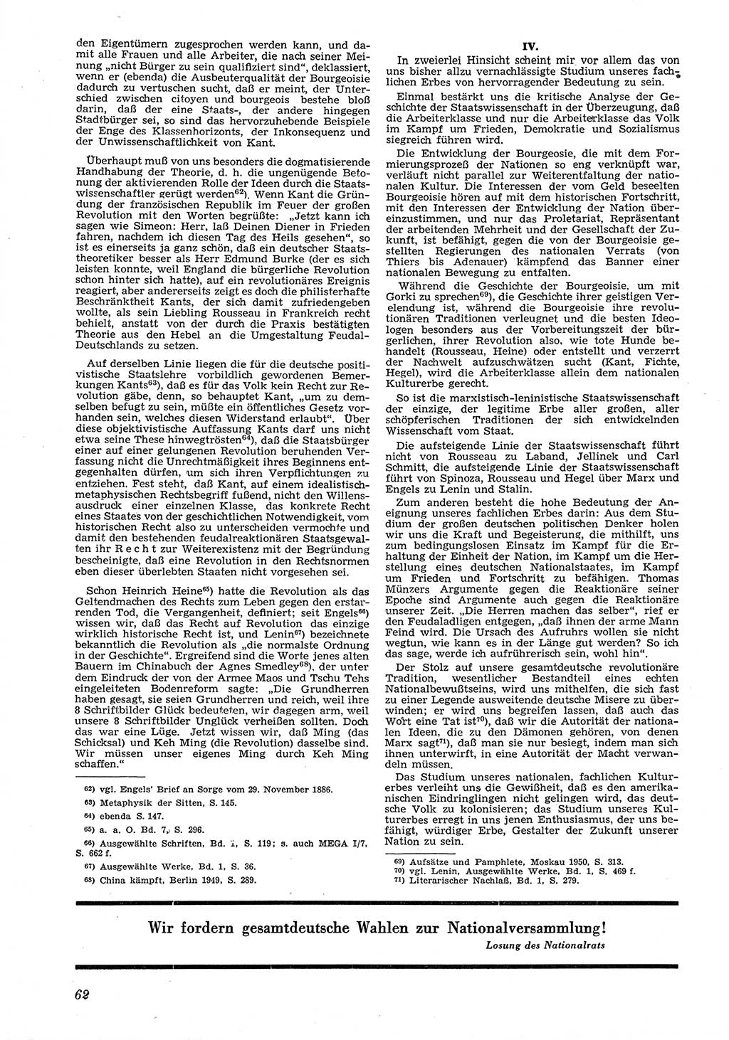 Neue Justiz (NJ), Zeitschrift für Recht und Rechtswissenschaft [Deutsche Demokratische Republik (DDR)], 6. Jahrgang 1952, Seite 62 (NJ DDR 1952, S. 62)