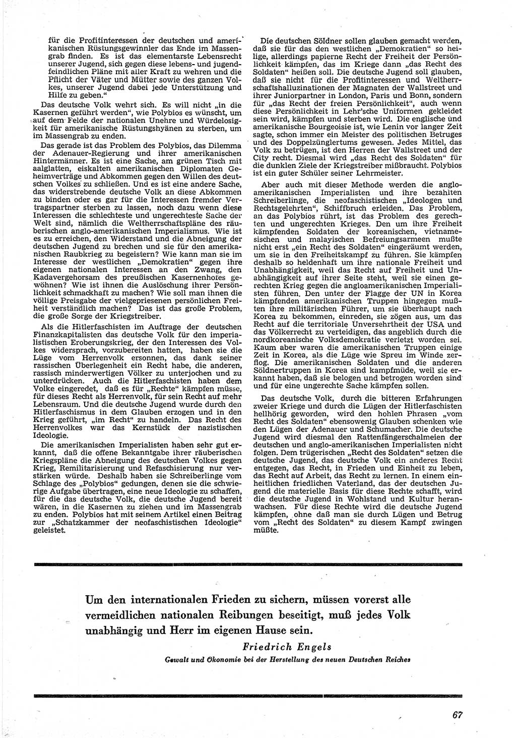 Neue Justiz (NJ), Zeitschrift für Recht und Rechtswissenschaft [Deutsche Demokratische Republik (DDR)], 6. Jahrgang 1952, Seite 67 (NJ DDR 1952, S. 67)