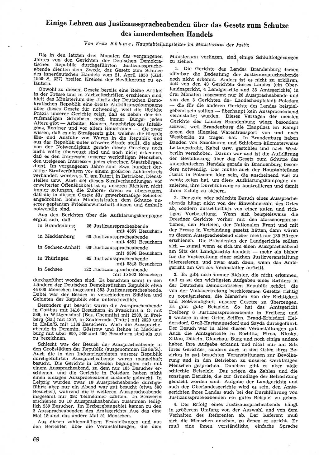 Neue Justiz (NJ), Zeitschrift für Recht und Rechtswissenschaft [Deutsche Demokratische Republik (DDR)], 6. Jahrgang 1952, Seite 68 (NJ DDR 1952, S. 68)