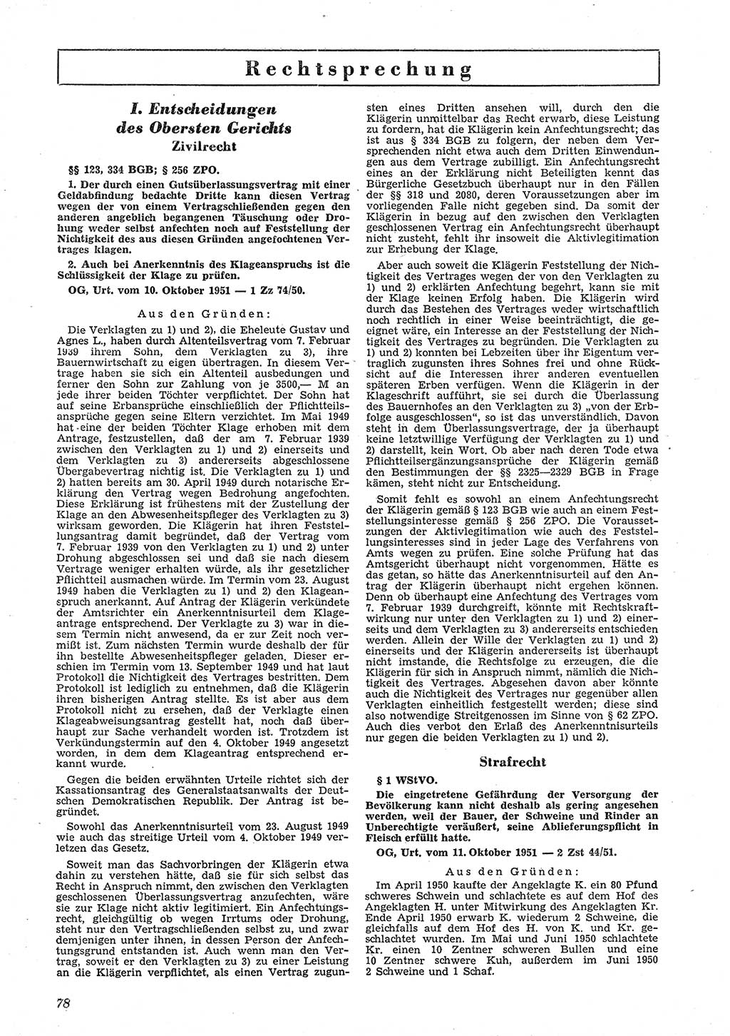 Neue Justiz (NJ), Zeitschrift für Recht und Rechtswissenschaft [Deutsche Demokratische Republik (DDR)], 6. Jahrgang 1952, Seite 78 (NJ DDR 1952, S. 78)