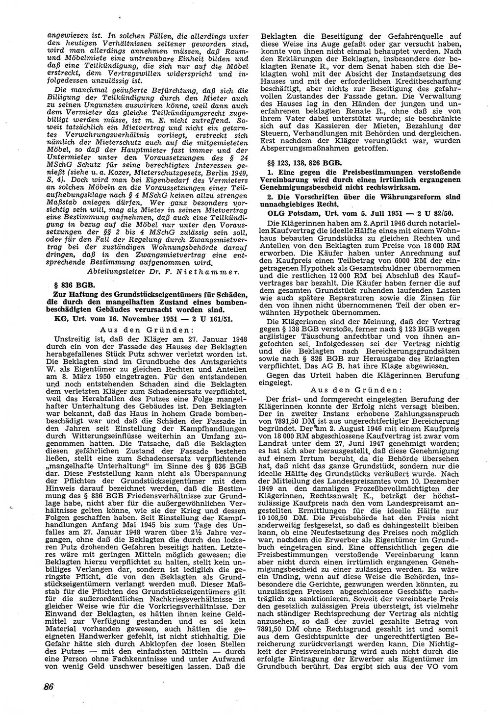 Neue Justiz (NJ), Zeitschrift für Recht und Rechtswissenschaft [Deutsche Demokratische Republik (DDR)], 6. Jahrgang 1952, Seite 86 (NJ DDR 1952, S. 86)