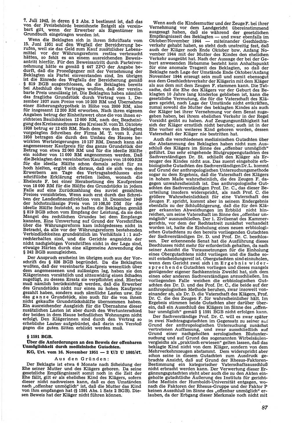 Neue Justiz (NJ), Zeitschrift für Recht und Rechtswissenschaft [Deutsche Demokratische Republik (DDR)], 6. Jahrgang 1952, Seite 87 (NJ DDR 1952, S. 87)