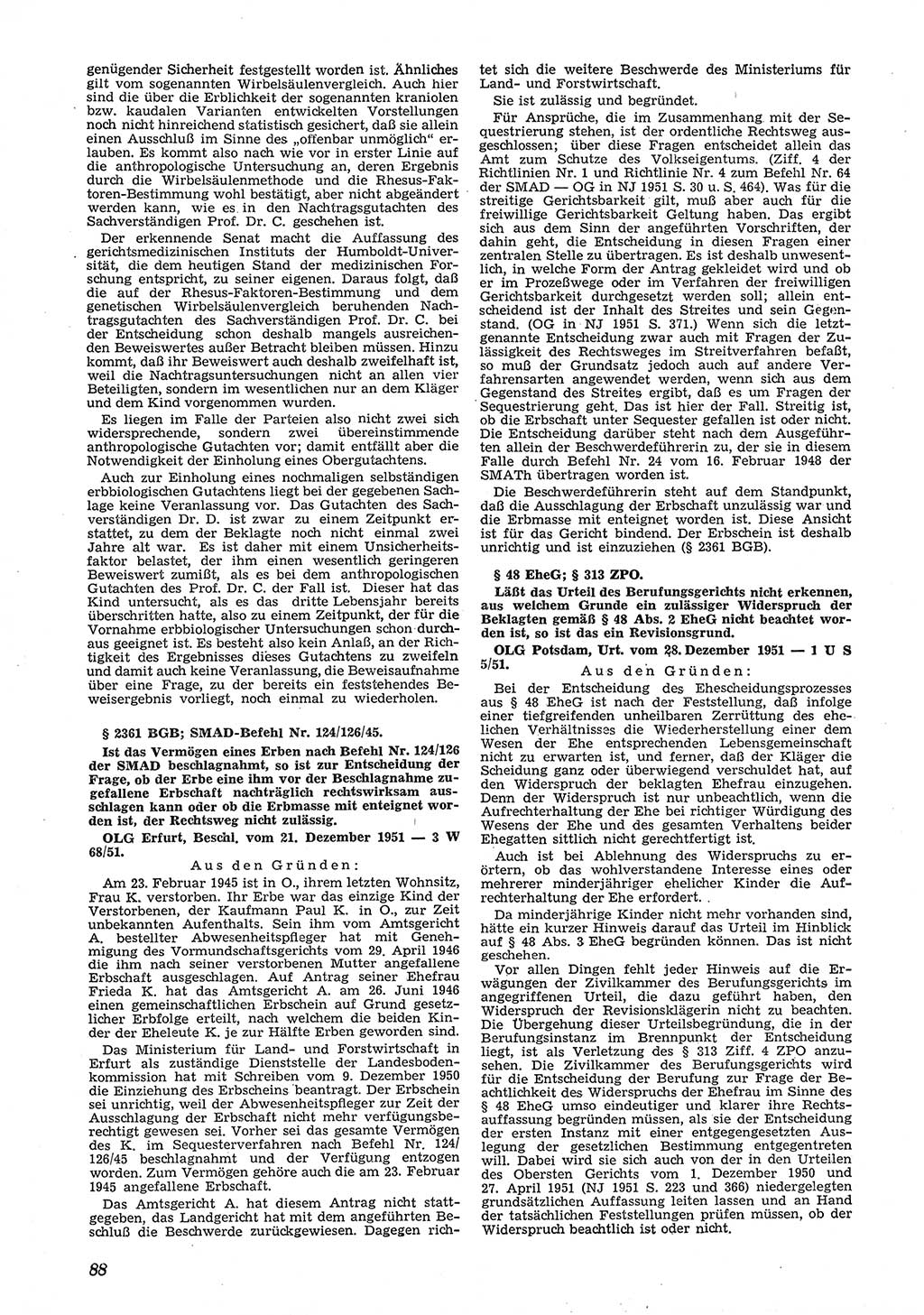 Neue Justiz (NJ), Zeitschrift für Recht und Rechtswissenschaft [Deutsche Demokratische Republik (DDR)], 6. Jahrgang 1952, Seite 88 (NJ DDR 1952, S. 88)