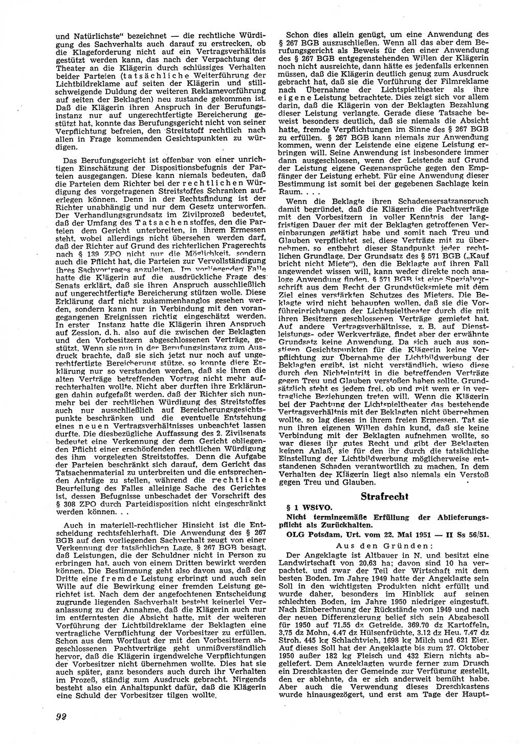 Neue Justiz (NJ), Zeitschrift für Recht und Rechtswissenschaft [Deutsche Demokratische Republik (DDR)], 6. Jahrgang 1952, Seite 92 (NJ DDR 1952, S. 92)