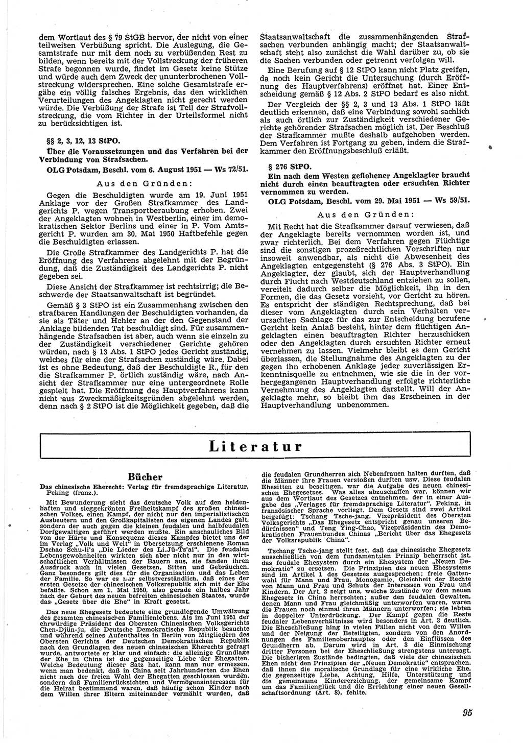 Neue Justiz (NJ), Zeitschrift für Recht und Rechtswissenschaft [Deutsche Demokratische Republik (DDR)], 6. Jahrgang 1952, Seite 95 (NJ DDR 1952, S. 95)
