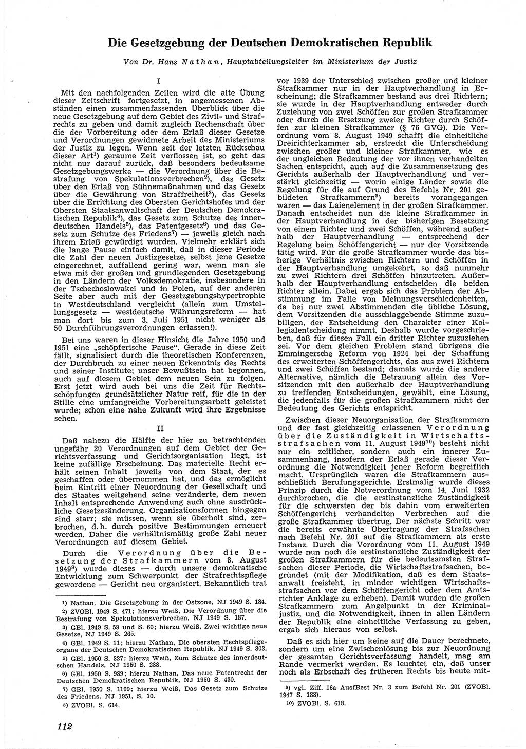 Neue Justiz (NJ), Zeitschrift für Recht und Rechtswissenschaft [Deutsche Demokratische Republik (DDR)], 6. Jahrgang 1952, Seite 112 (NJ DDR 1952, S. 112)
