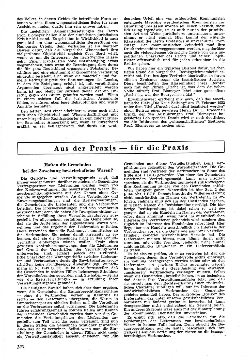 Neue Justiz (NJ), Zeitschrift für Recht und Rechtswissenschaft [Deutsche Demokratische Republik (DDR)], 6. Jahrgang 1952, Seite 120 (NJ DDR 1952, S. 120)