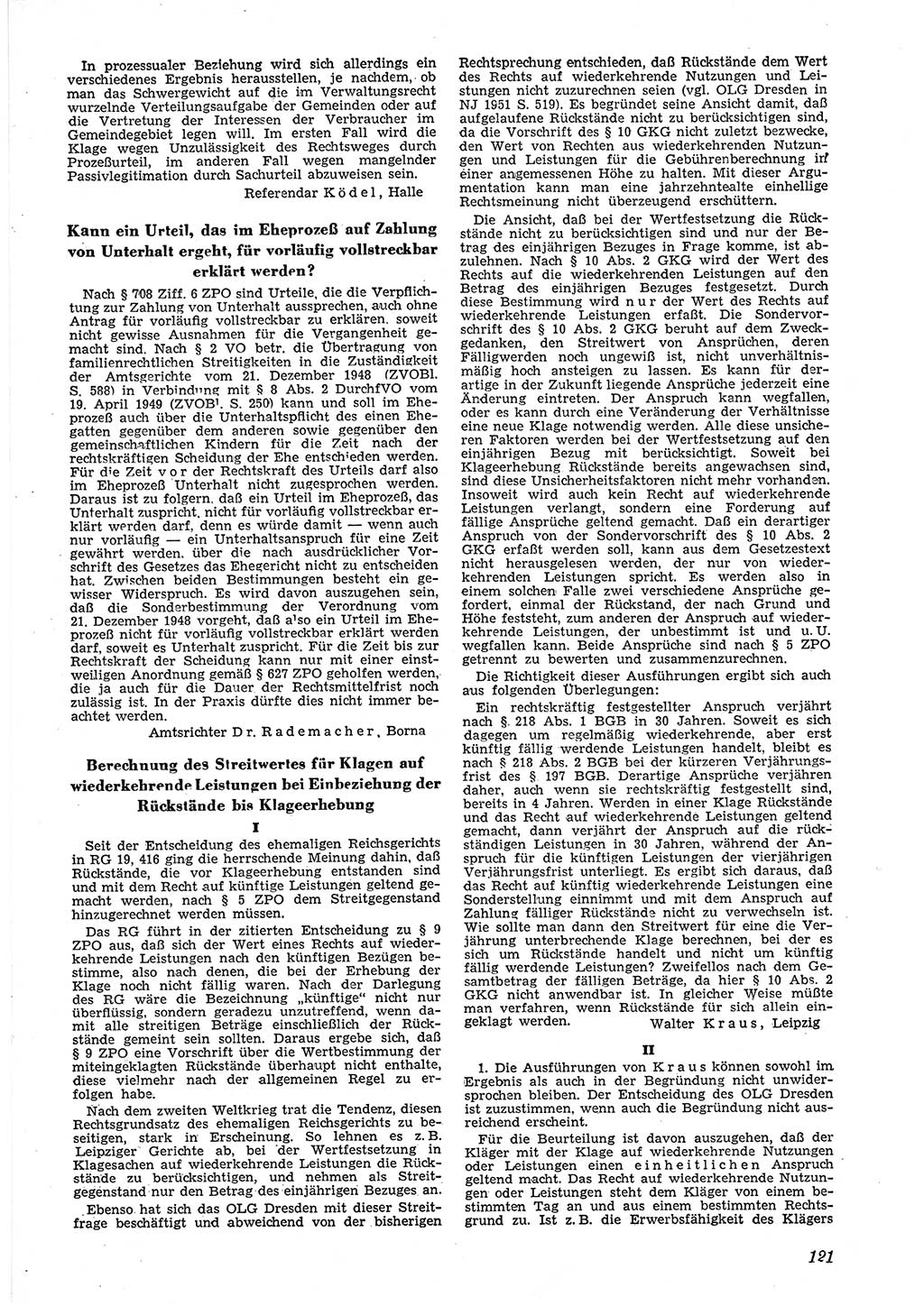 Neue Justiz (NJ), Zeitschrift für Recht und Rechtswissenschaft [Deutsche Demokratische Republik (DDR)], 6. Jahrgang 1952, Seite 121 (NJ DDR 1952, S. 121)