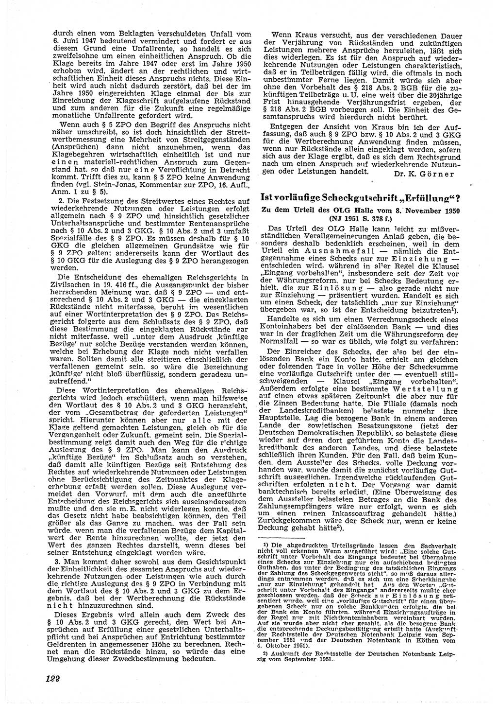 Neue Justiz (NJ), Zeitschrift für Recht und Rechtswissenschaft [Deutsche Demokratische Republik (DDR)], 6. Jahrgang 1952, Seite 122 (NJ DDR 1952, S. 122)