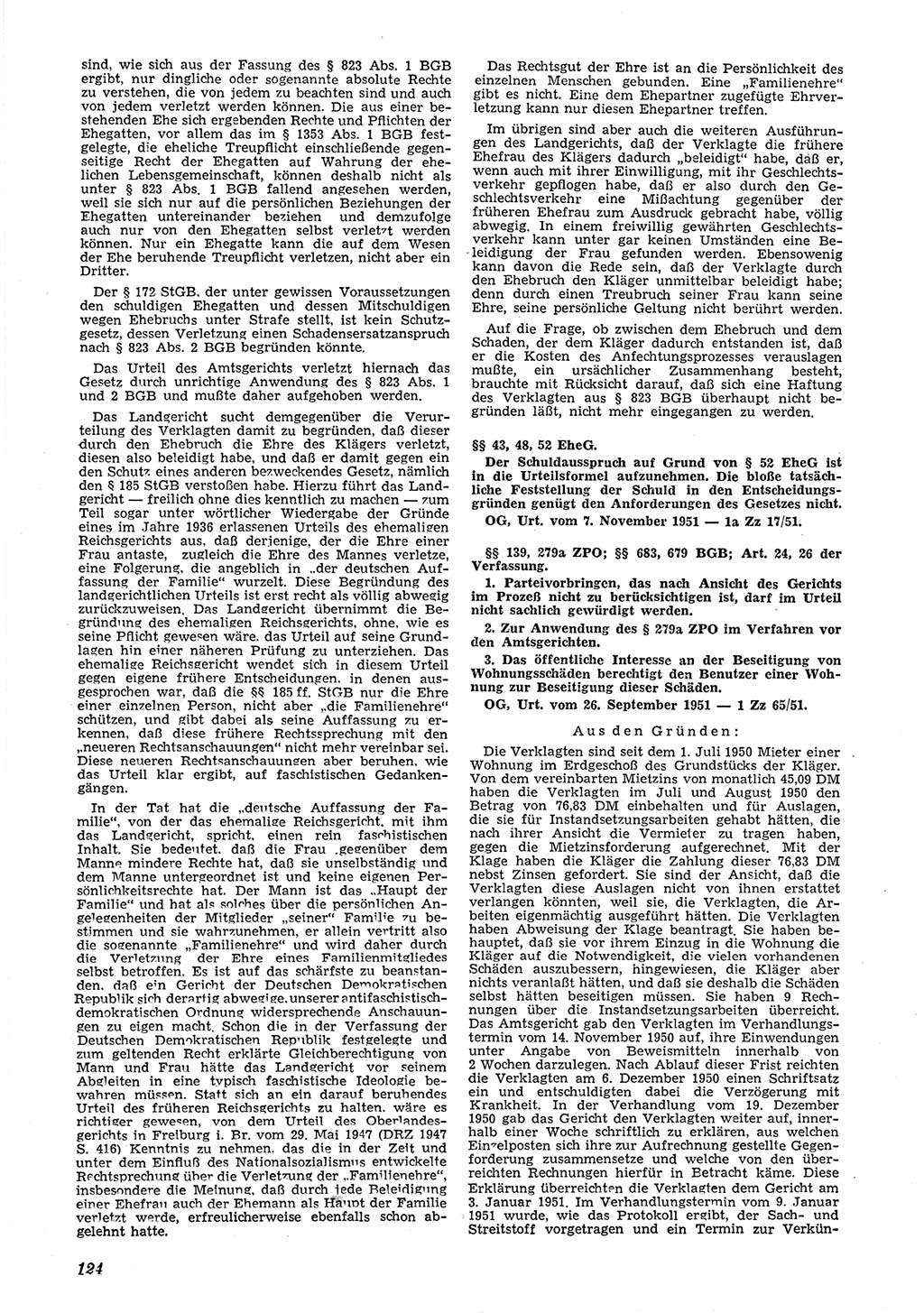 Neue Justiz (NJ), Zeitschrift für Recht und Rechtswissenschaft [Deutsche Demokratische Republik (DDR)], 6. Jahrgang 1952, Seite 124 (NJ DDR 1952, S. 124)
