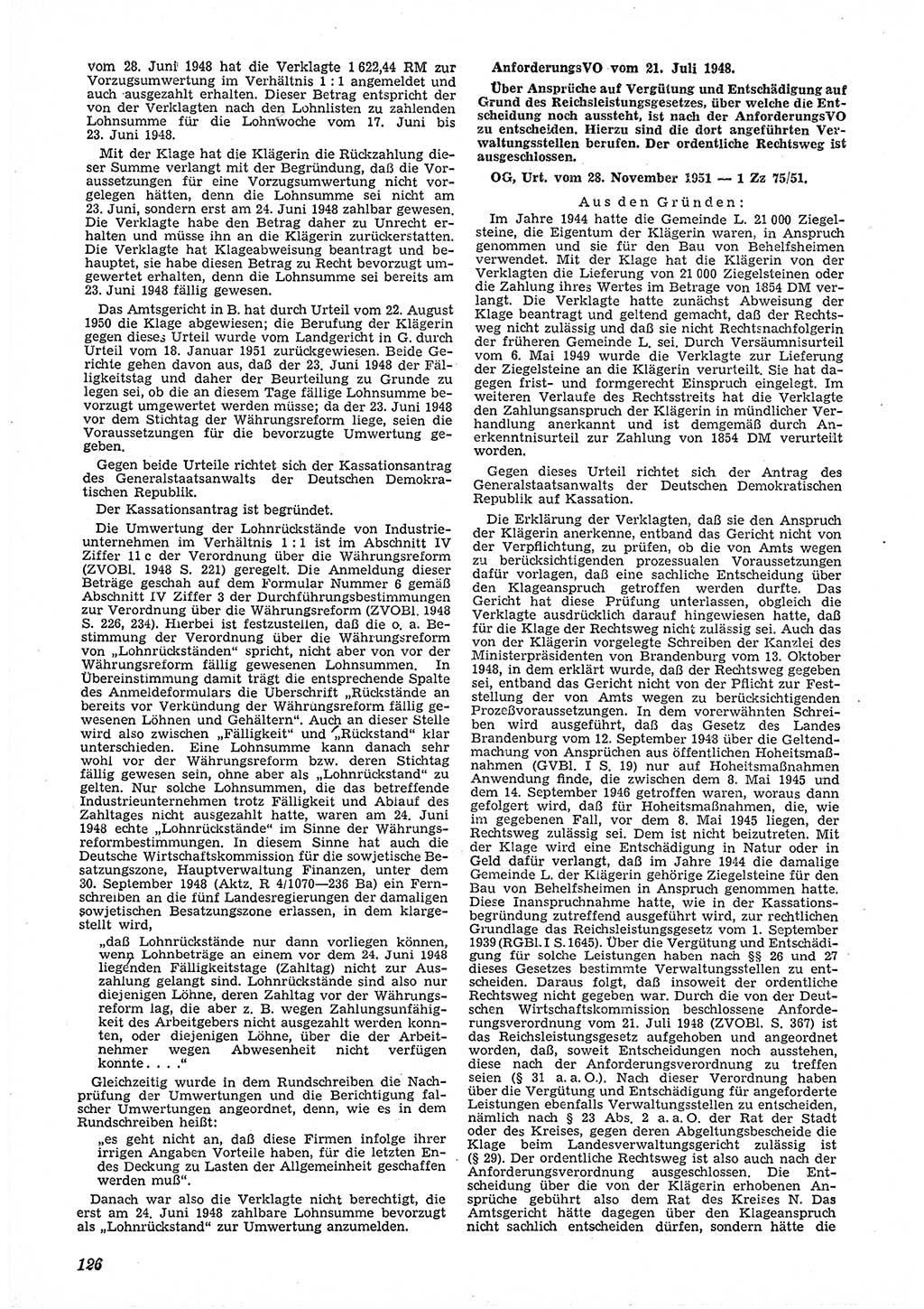 Neue Justiz (NJ), Zeitschrift für Recht und Rechtswissenschaft [Deutsche Demokratische Republik (DDR)], 6. Jahrgang 1952, Seite 126 (NJ DDR 1952, S. 126)