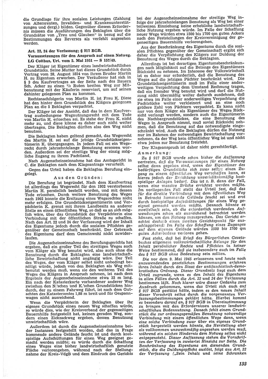 Neue Justiz (NJ), Zeitschrift für Recht und Rechtswissenschaft [Deutsche Demokratische Republik (DDR)], 6. Jahrgang 1952, Seite 133 (NJ DDR 1952, S. 133)