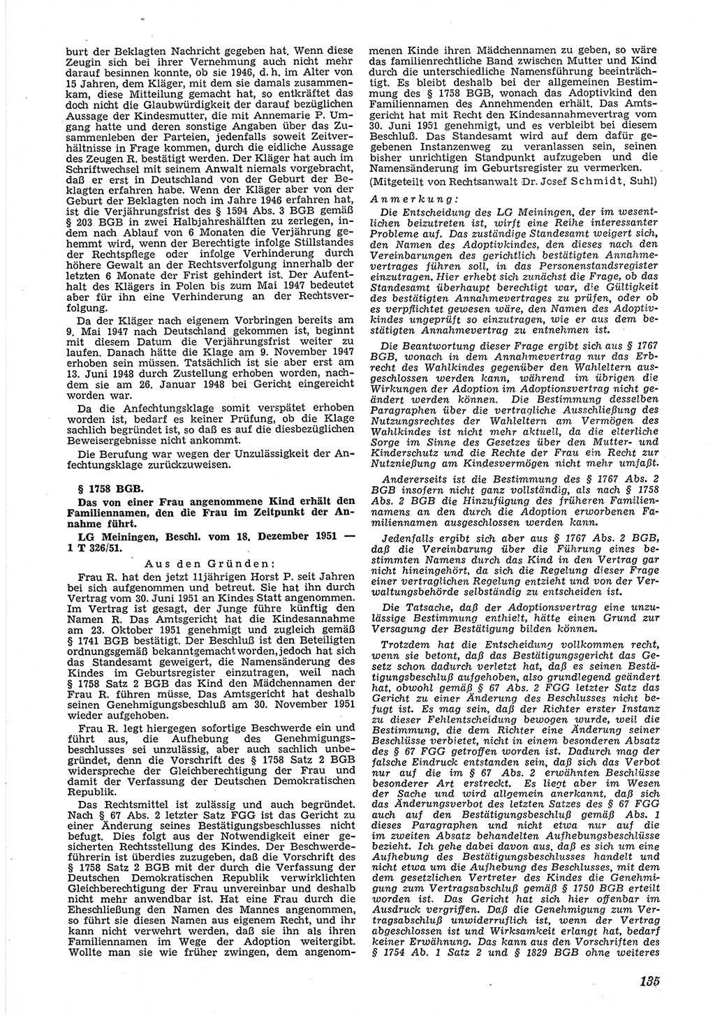 Neue Justiz (NJ), Zeitschrift für Recht und Rechtswissenschaft [Deutsche Demokratische Republik (DDR)], 6. Jahrgang 1952, Seite 135 (NJ DDR 1952, S. 135)
