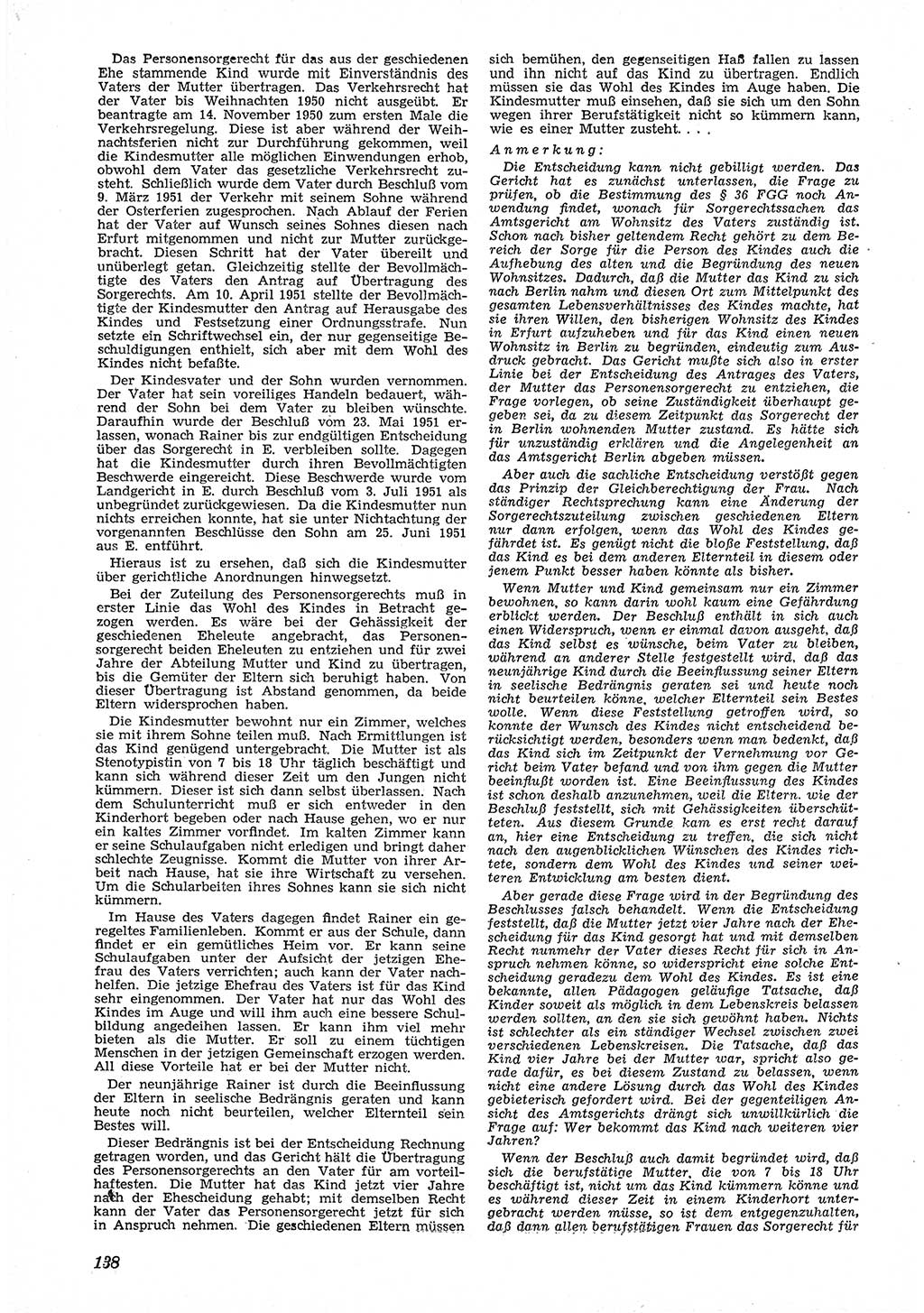 Neue Justiz (NJ), Zeitschrift für Recht und Rechtswissenschaft [Deutsche Demokratische Republik (DDR)], 6. Jahrgang 1952, Seite 138 (NJ DDR 1952, S. 138)