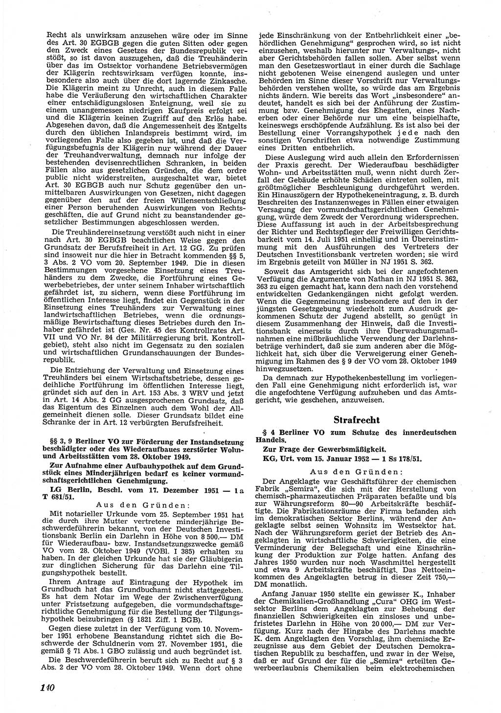 Neue Justiz (NJ), Zeitschrift für Recht und Rechtswissenschaft [Deutsche Demokratische Republik (DDR)], 6. Jahrgang 1952, Seite 140 (NJ DDR 1952, S. 140)