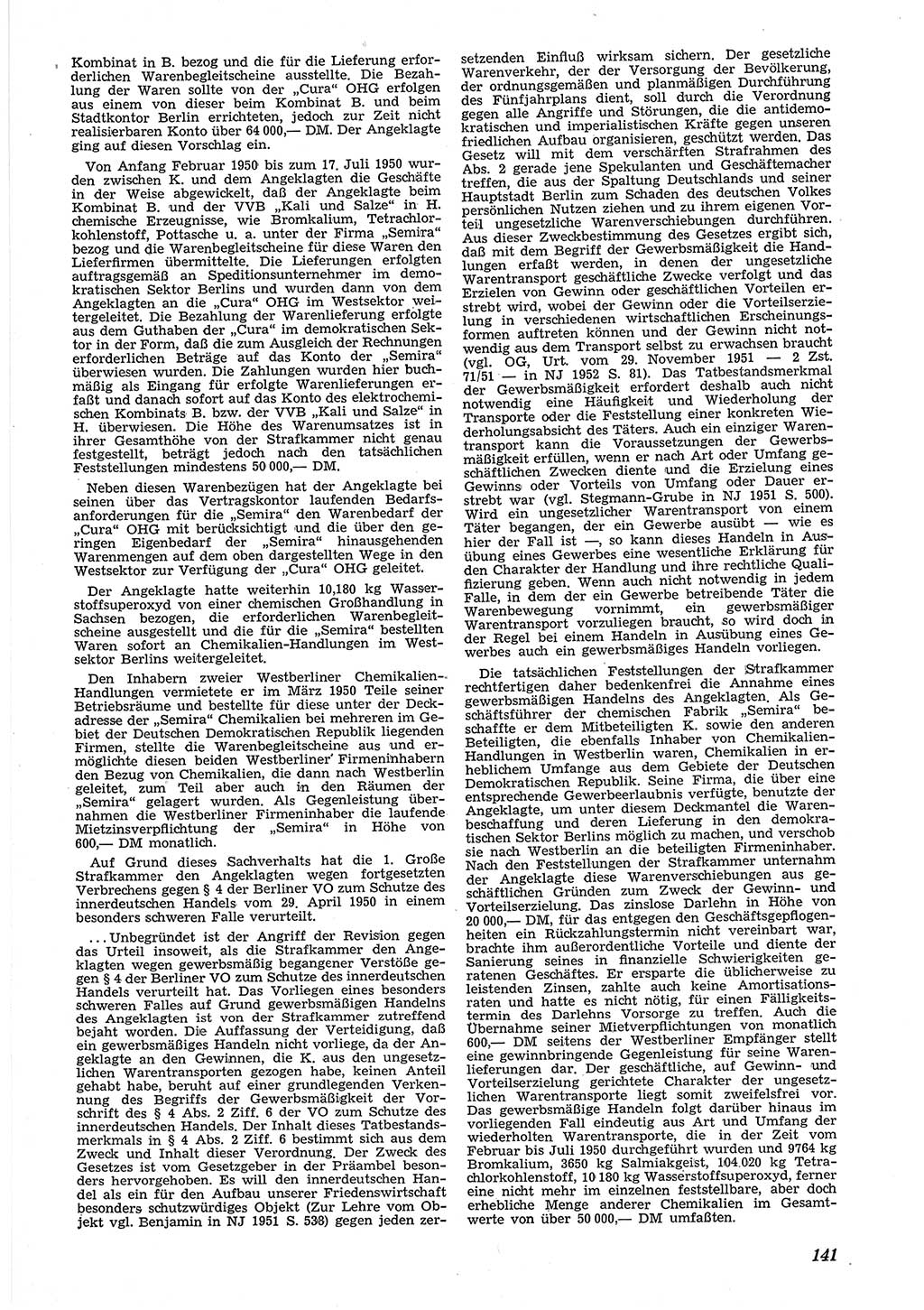 Neue Justiz (NJ), Zeitschrift für Recht und Rechtswissenschaft [Deutsche Demokratische Republik (DDR)], 6. Jahrgang 1952, Seite 141 (NJ DDR 1952, S. 141)