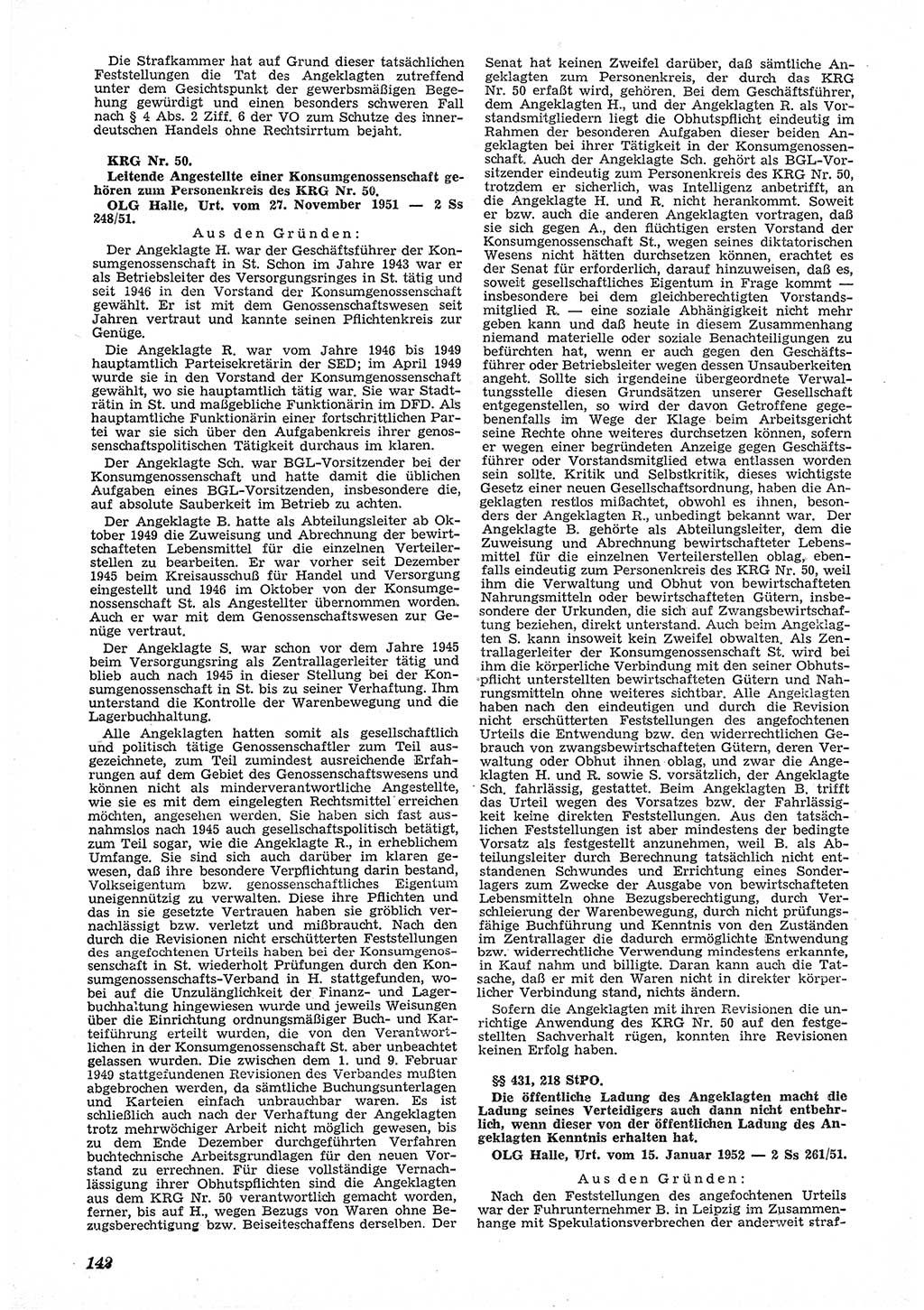 Neue Justiz (NJ), Zeitschrift für Recht und Rechtswissenschaft [Deutsche Demokratische Republik (DDR)], 6. Jahrgang 1952, Seite 142 (NJ DDR 1952, S. 142)