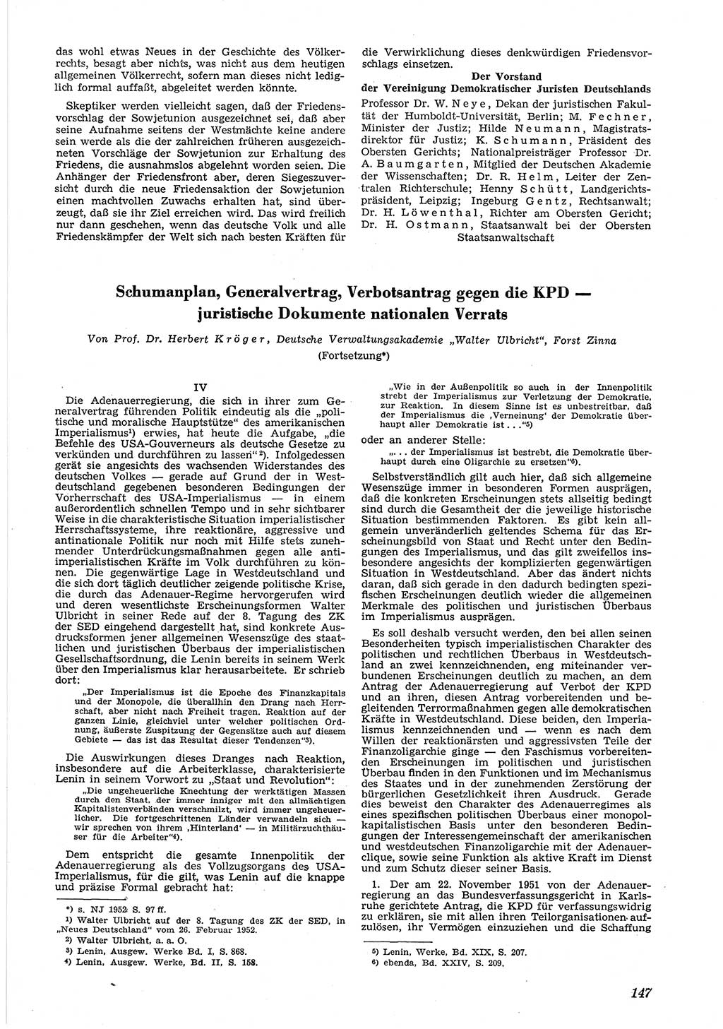 Neue Justiz (NJ), Zeitschrift für Recht und Rechtswissenschaft [Deutsche Demokratische Republik (DDR)], 6. Jahrgang 1952, Seite 147 (NJ DDR 1952, S. 147)