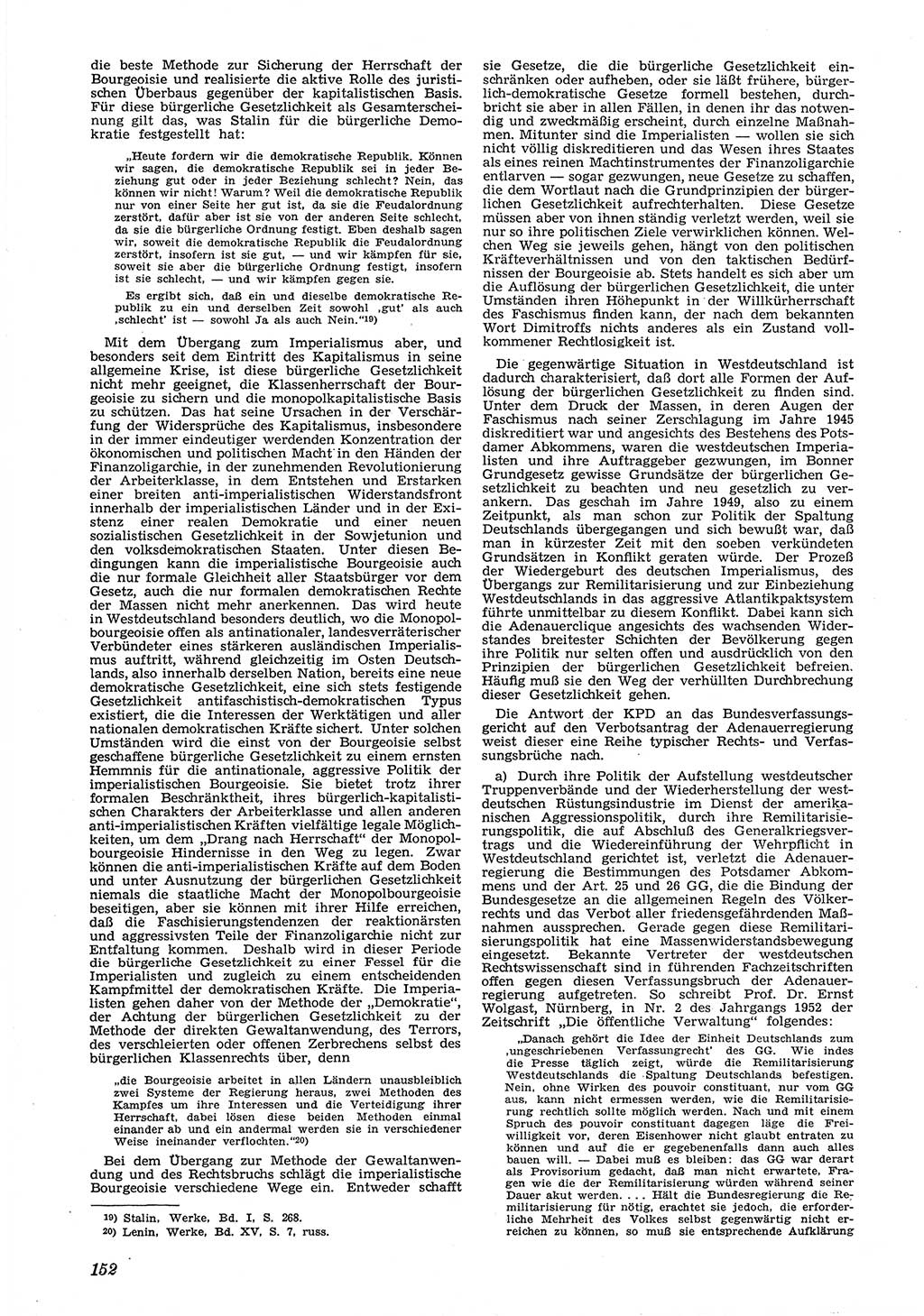 Neue Justiz (NJ), Zeitschrift für Recht und Rechtswissenschaft [Deutsche Demokratische Republik (DDR)], 6. Jahrgang 1952, Seite 152 (NJ DDR 1952, S. 152)