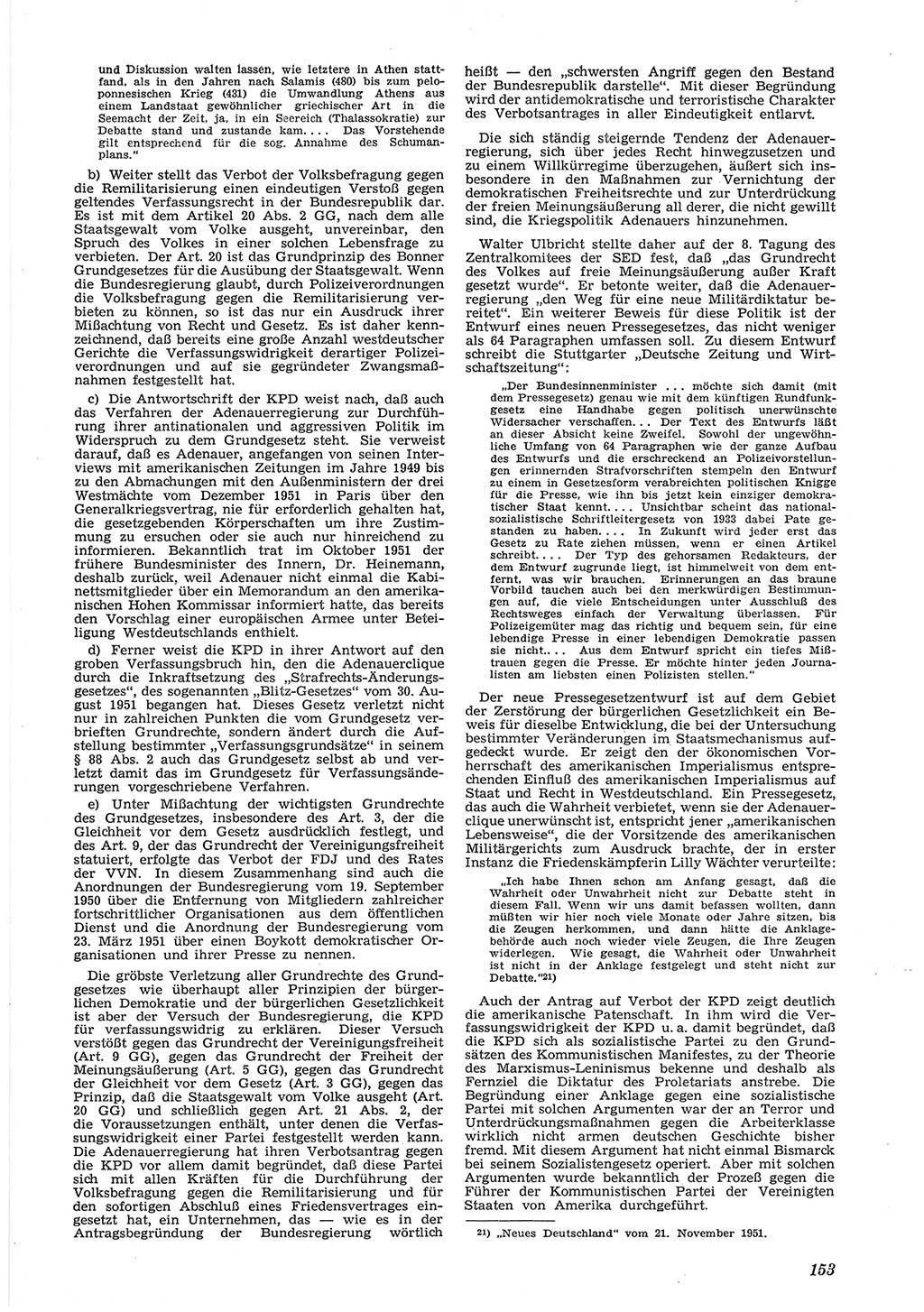 Neue Justiz (NJ), Zeitschrift für Recht und Rechtswissenschaft [Deutsche Demokratische Republik (DDR)], 6. Jahrgang 1952, Seite 153 (NJ DDR 1952, S. 153)
