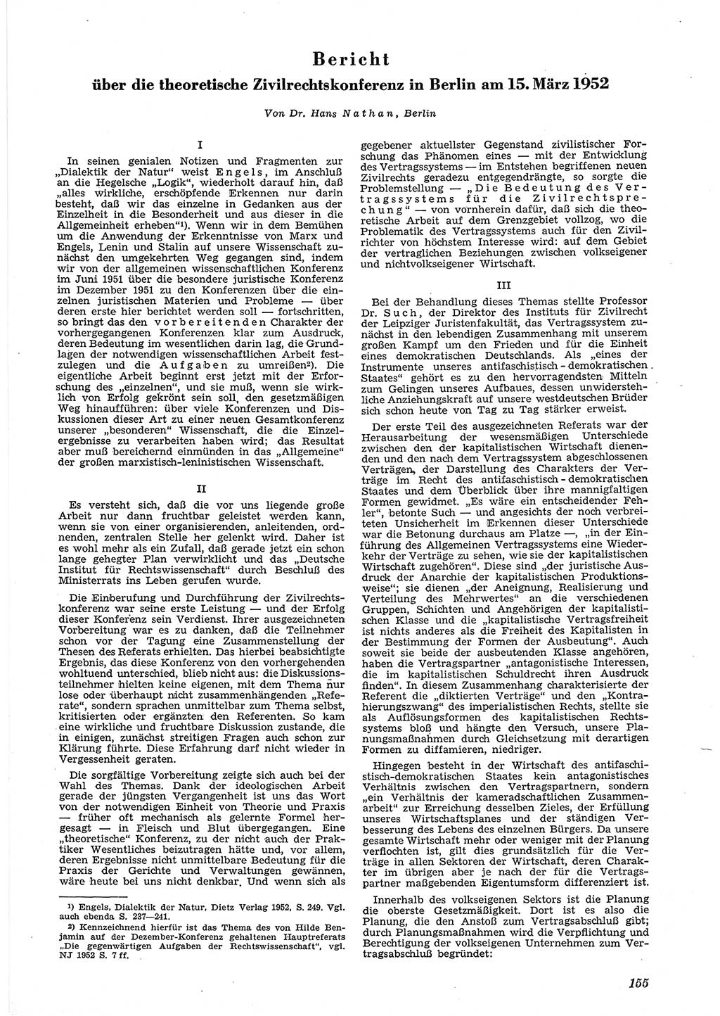 Neue Justiz (NJ), Zeitschrift für Recht und Rechtswissenschaft [Deutsche Demokratische Republik (DDR)], 6. Jahrgang 1952, Seite 155 (NJ DDR 1952, S. 155)